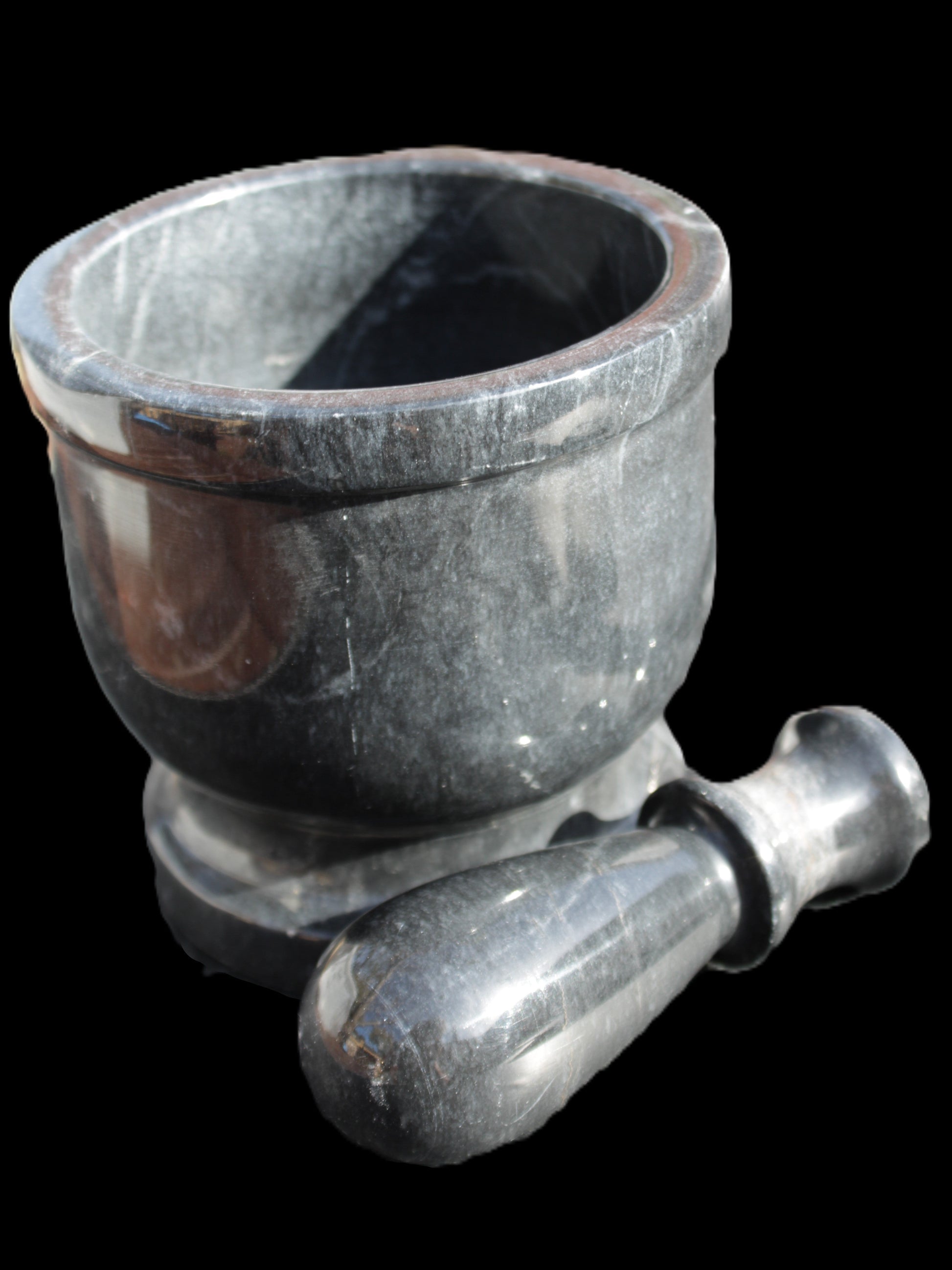 Black Marble 124*120mm  mortar and pestle 1855g Rocks and Things Store