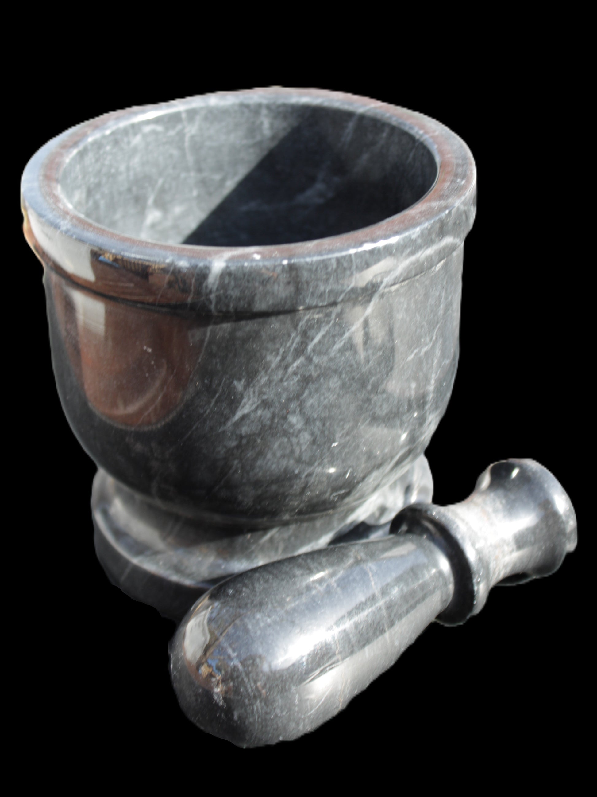 Black Marble 124*120mm  mortar and pestle 1855g Rocks and Things Store