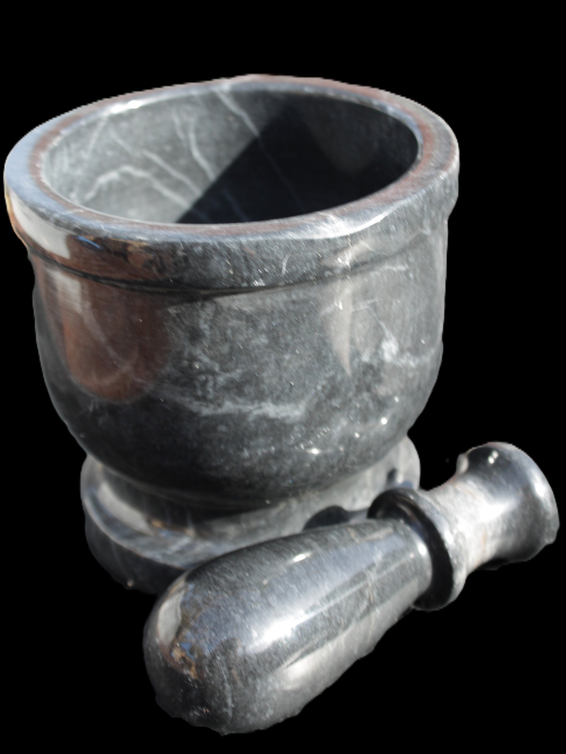 Black Marble 124*120mm  mortar and pestle 1855g Rocks and Things Store