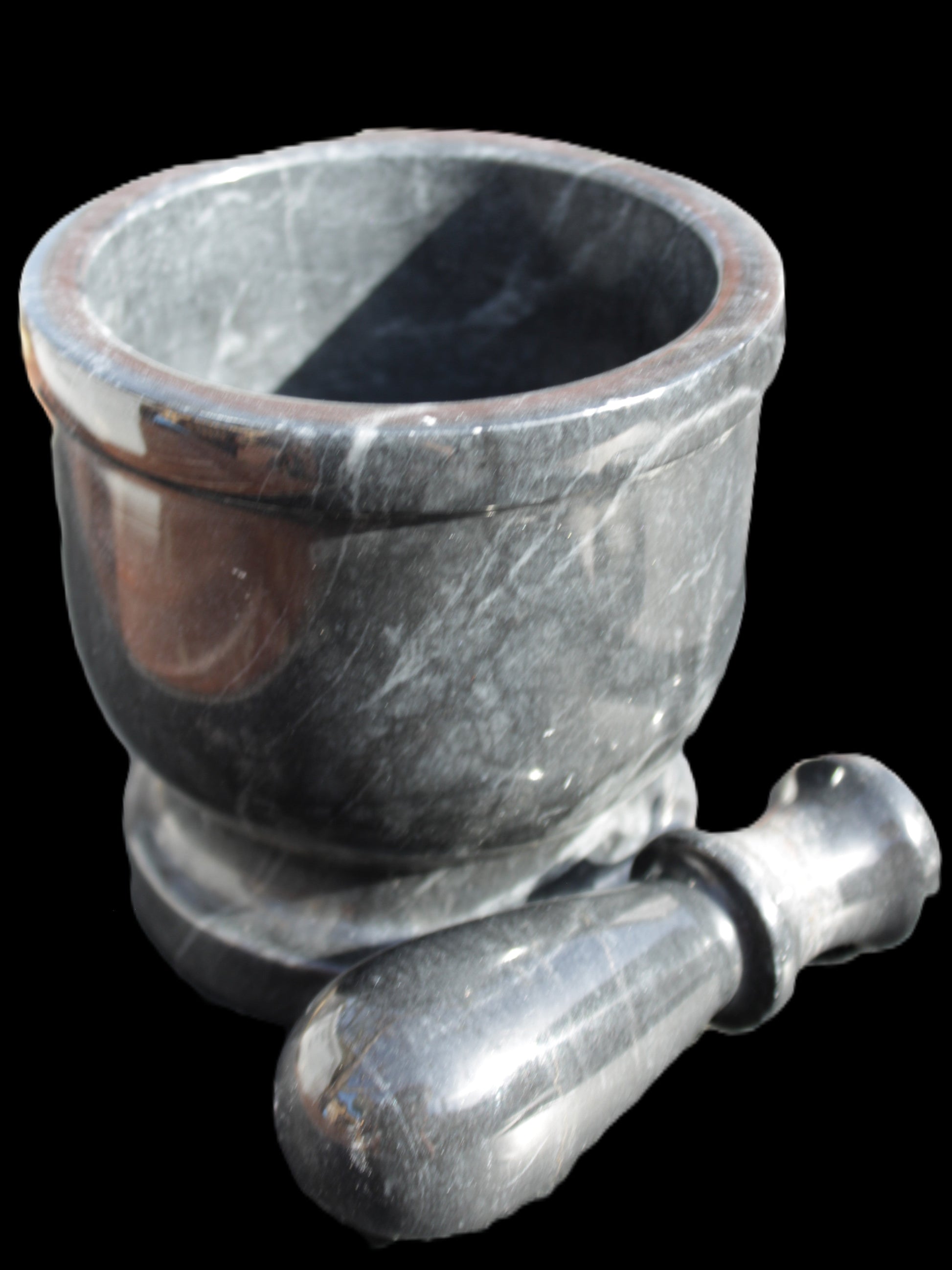 Black Marble 124*120mm  mortar and pestle 1855g Rocks and Things Store