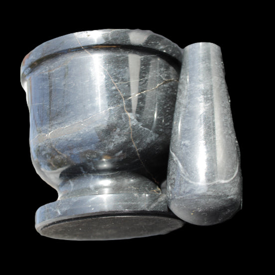 Black Marble mortar & pestle 94*95mm 1011g in sunlight - Rocks and Things Store