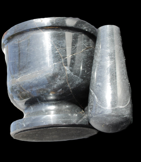 Black Marble mortar & pestle 94*95mm 1011g Rocks and Things Store