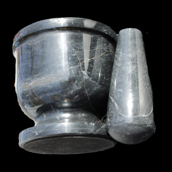 Black Marble mortar & pestle 94*95mm 1011g in sunlight - Rocks and Things Store