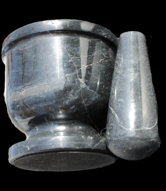Black Marble mortar & pestle 94*95mm 1011g Rocks and Things Store