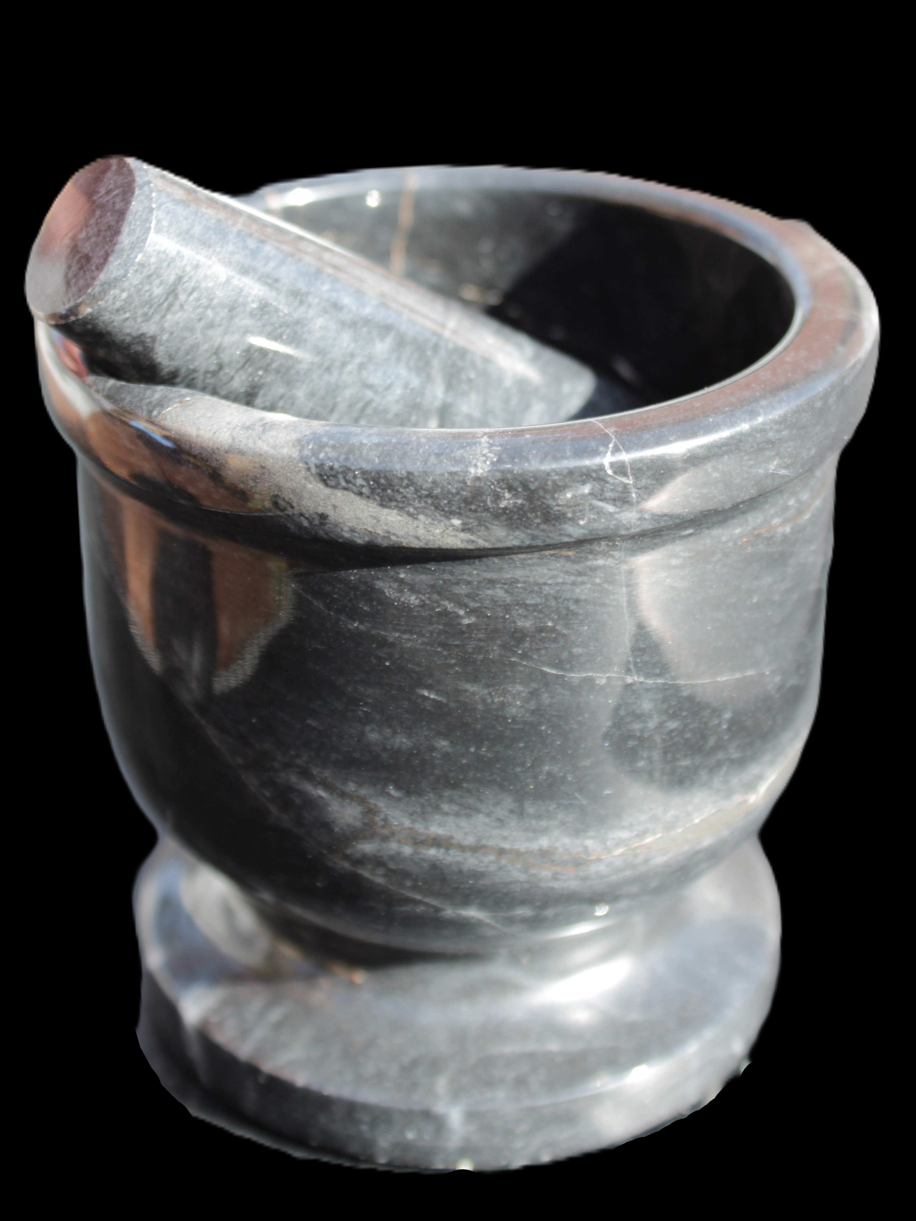 Black Marble mortar & pestle 94*95mm 1011g Rocks and Things Store