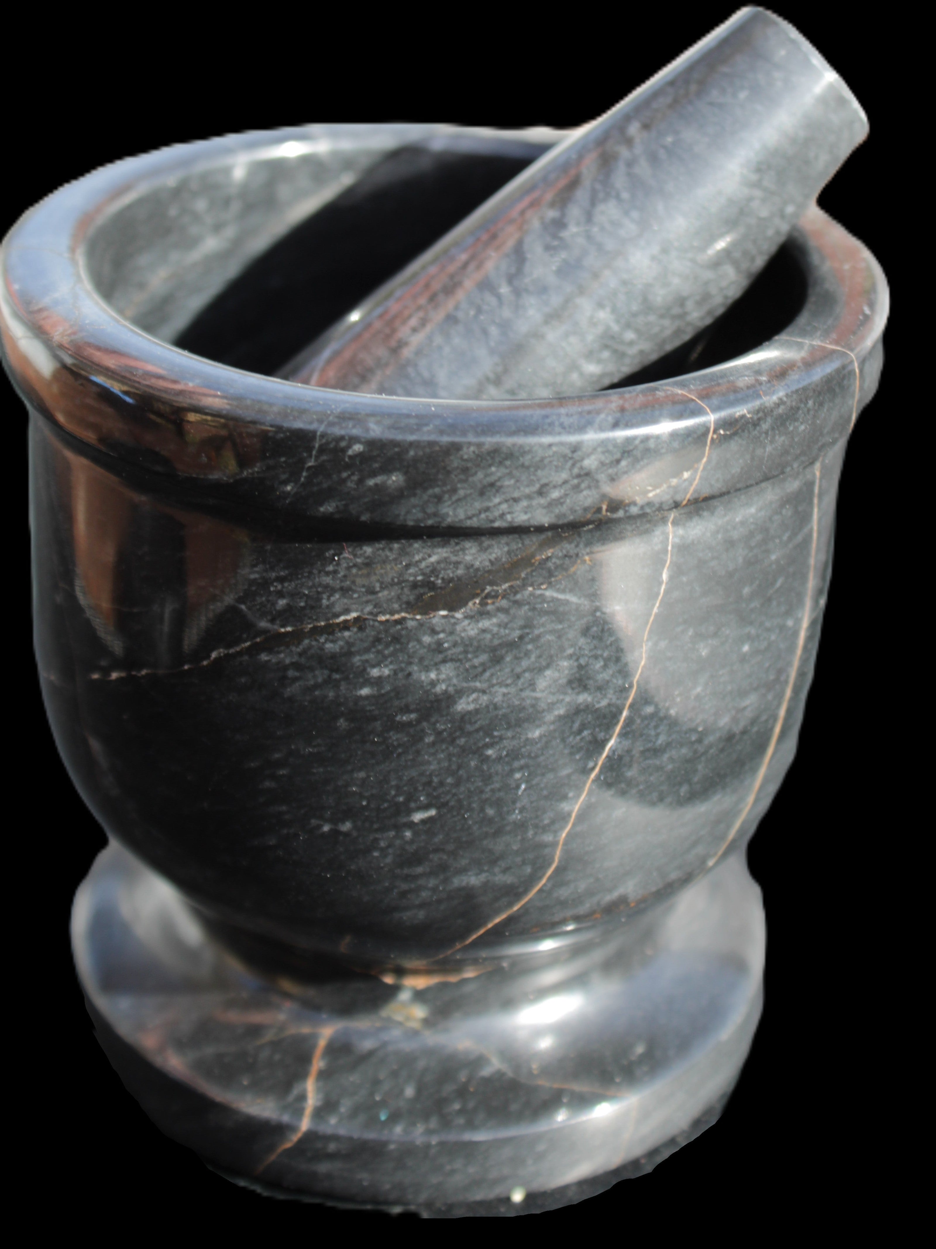 Black Marble mortar & pestle 94*95mm 1011g Rocks and Things Store