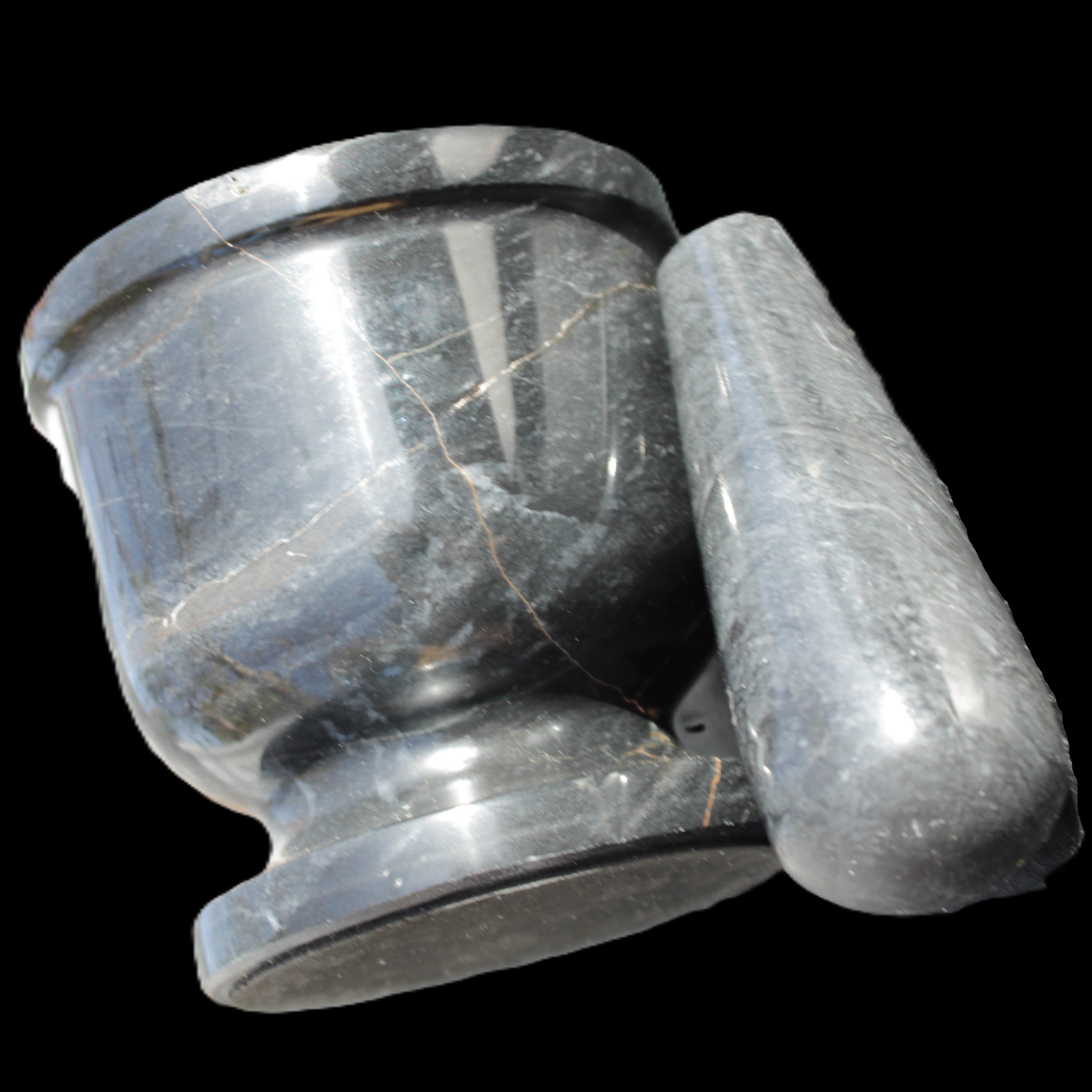 Black Marble mortar & pestle 94*95mm 1011g Rocks and Things Store