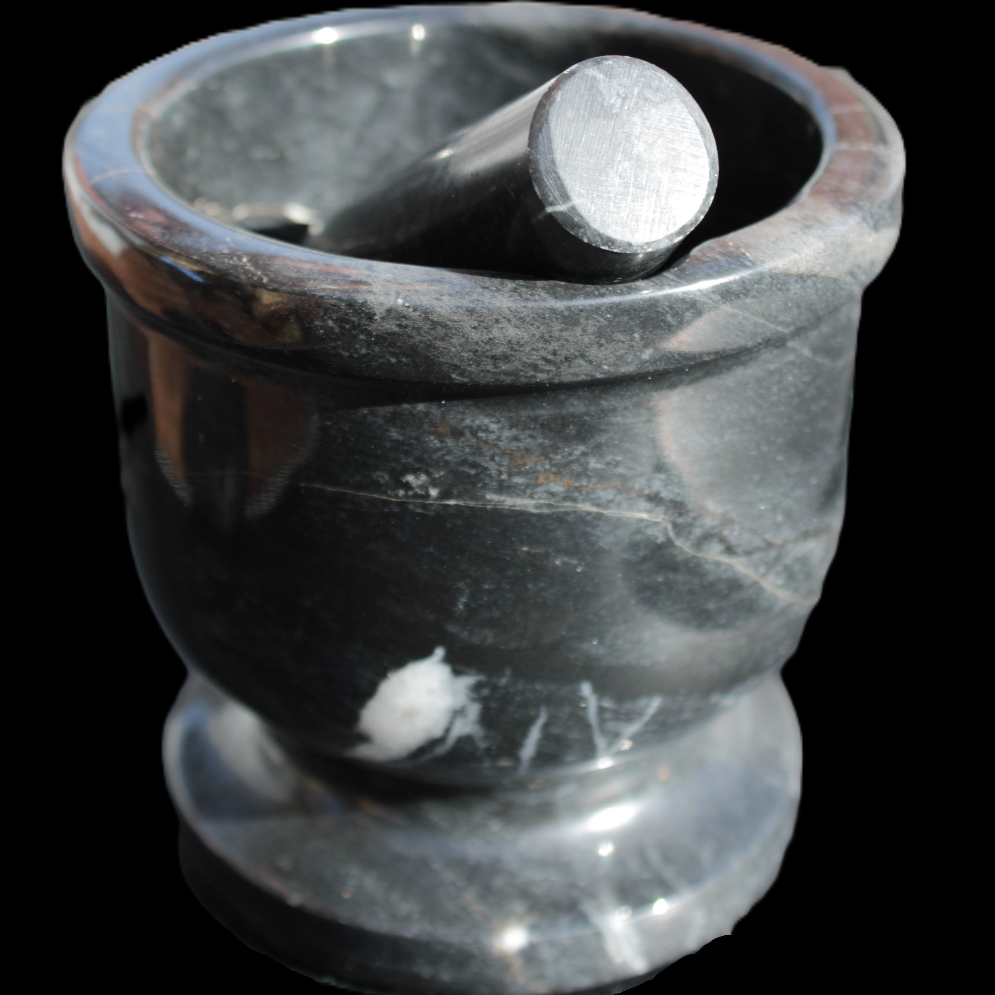 Black Marble mortar & pestle 94*95mm 1011g Rocks and Things Store