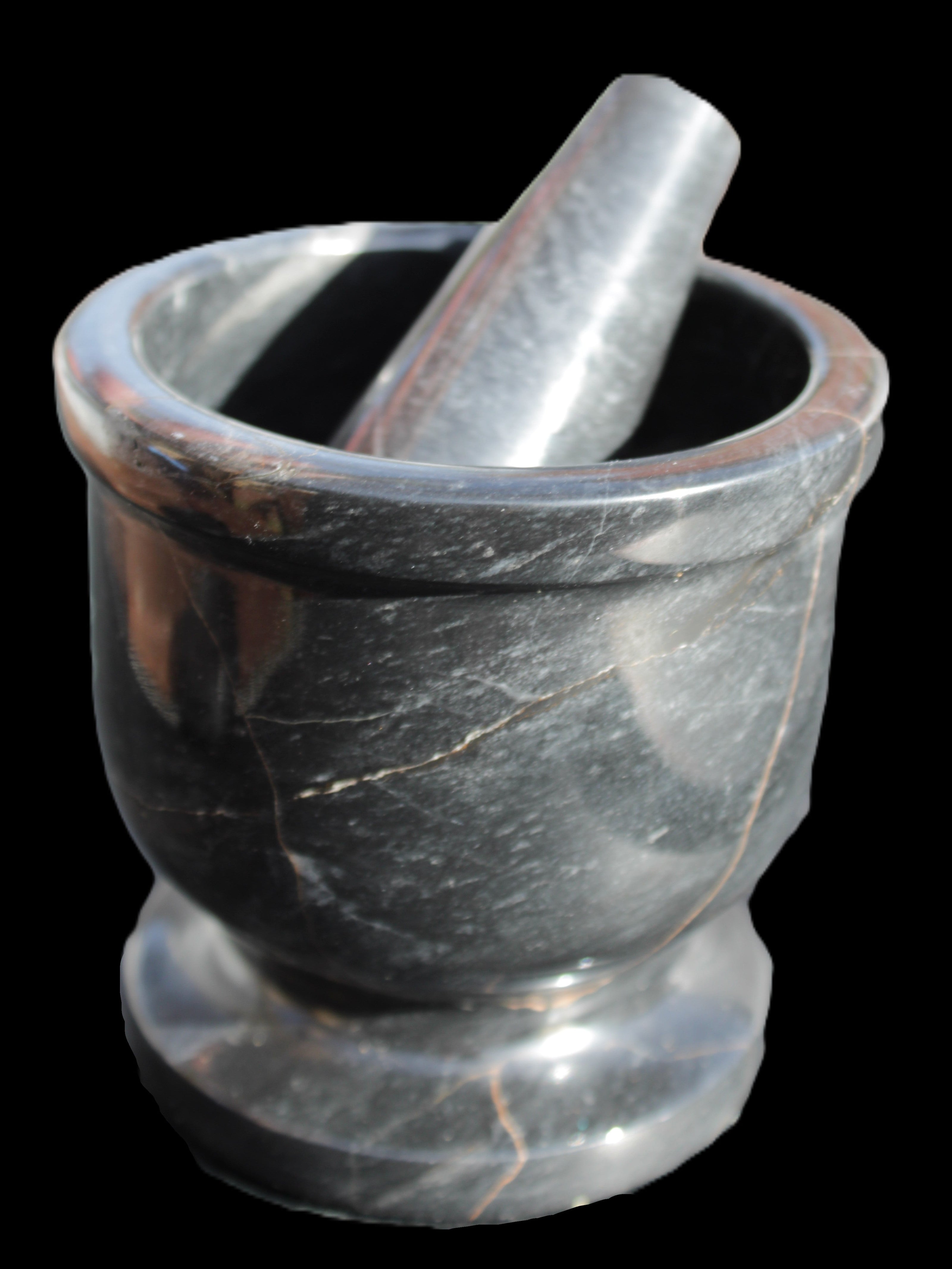 Black Marble mortar & pestle 94*95mm 1011g Rocks and Things Store