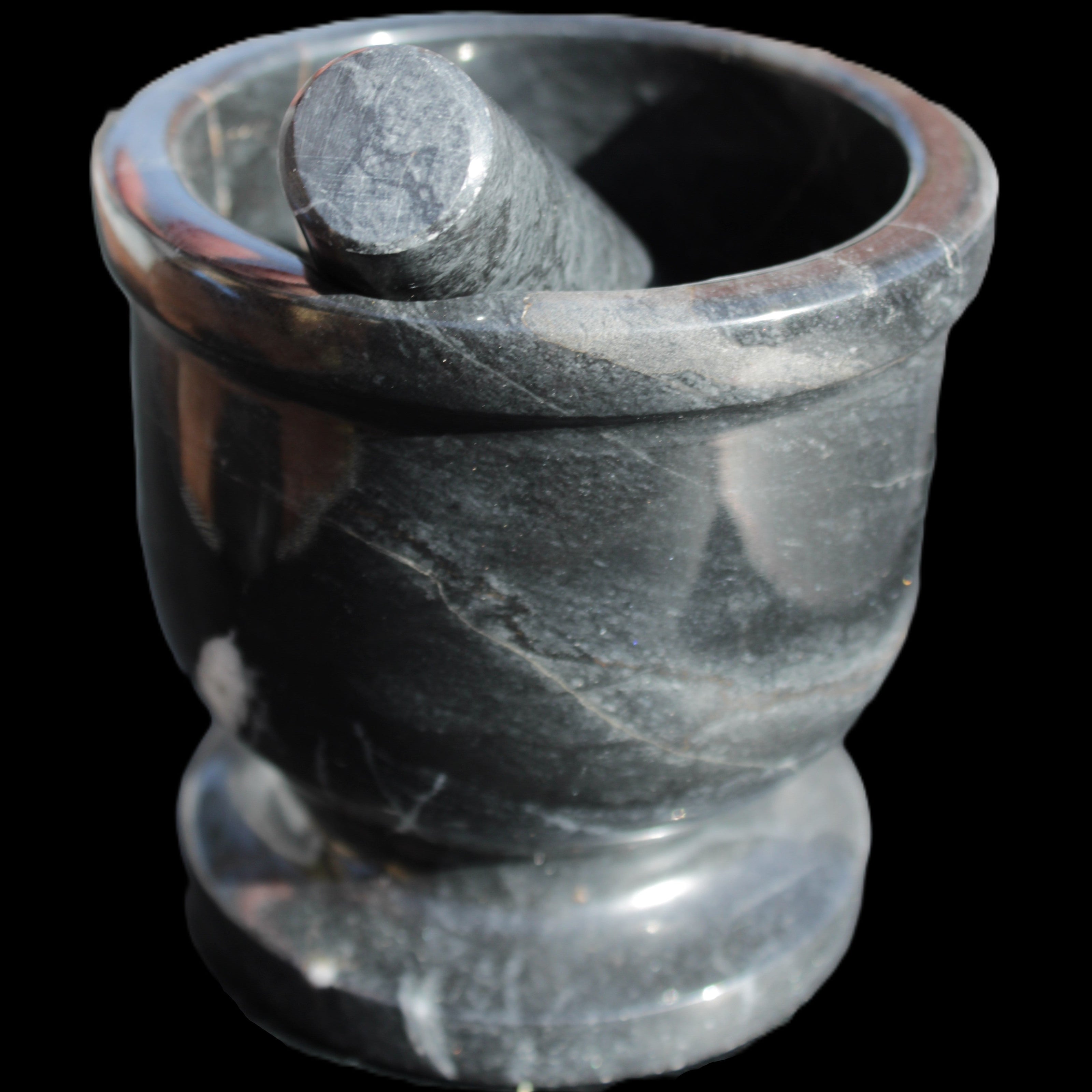 Black Marble mortar & pestle 94*95mm 1011g Rocks and Things Store