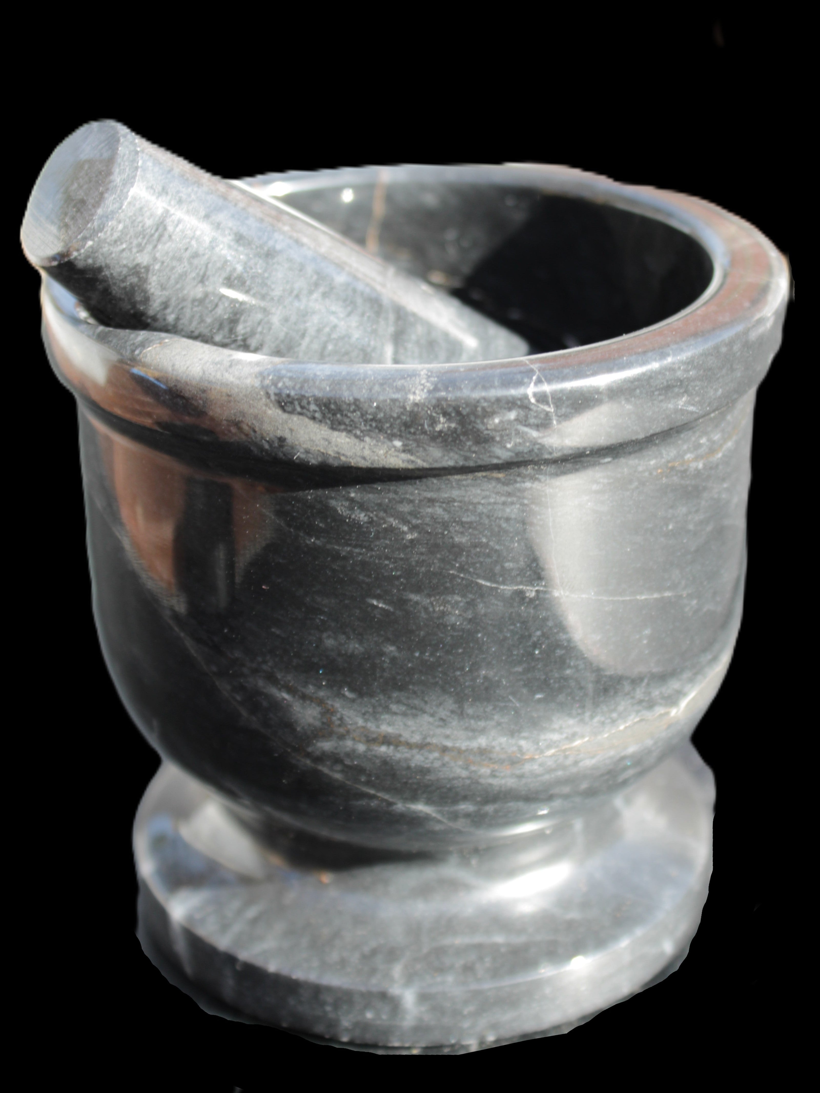 Black Marble mortar & pestle 94*95mm 1011g Rocks and Things Store