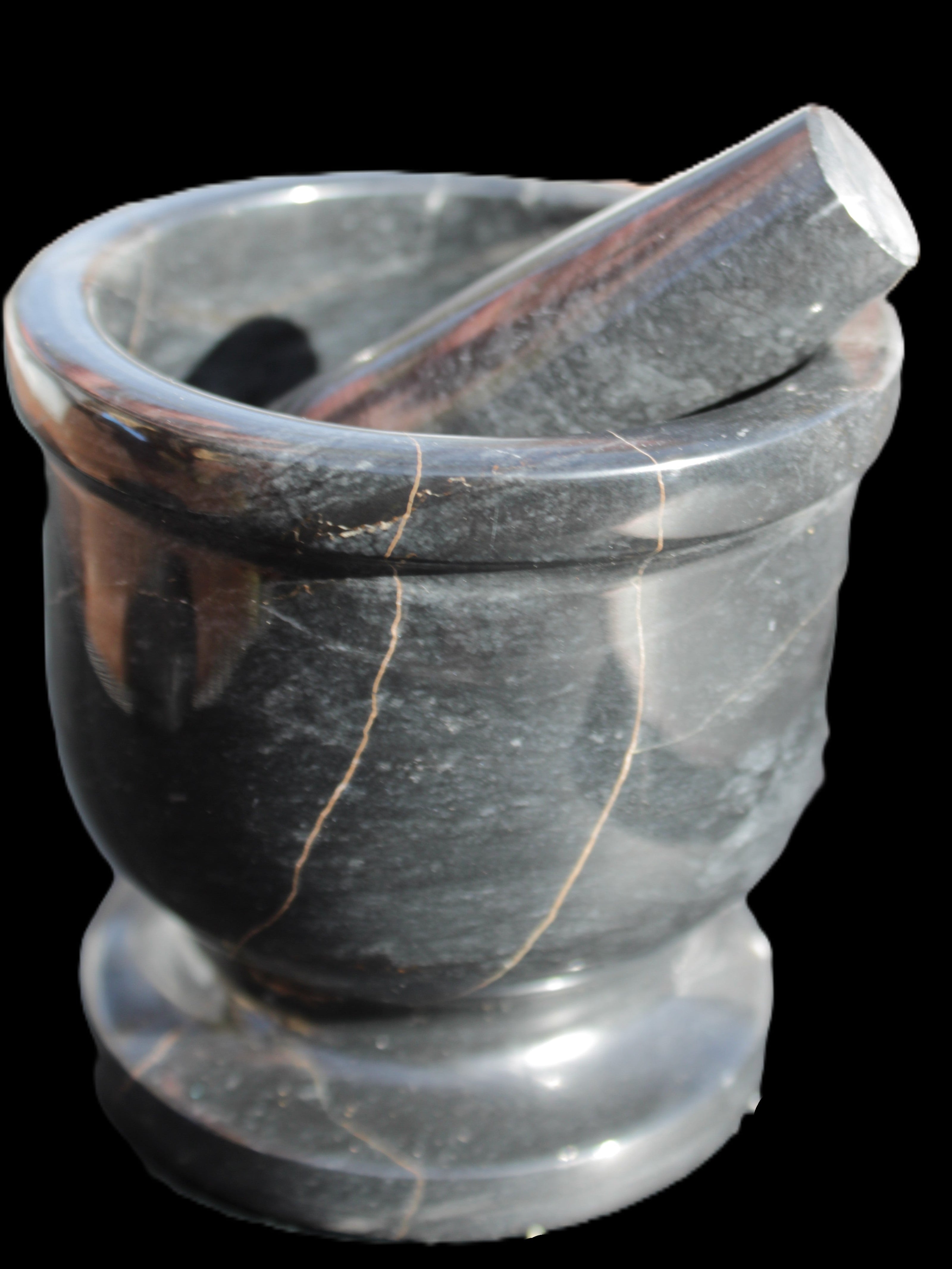 Black Marble mortar & pestle 94*95mm 1011g Rocks and Things Store