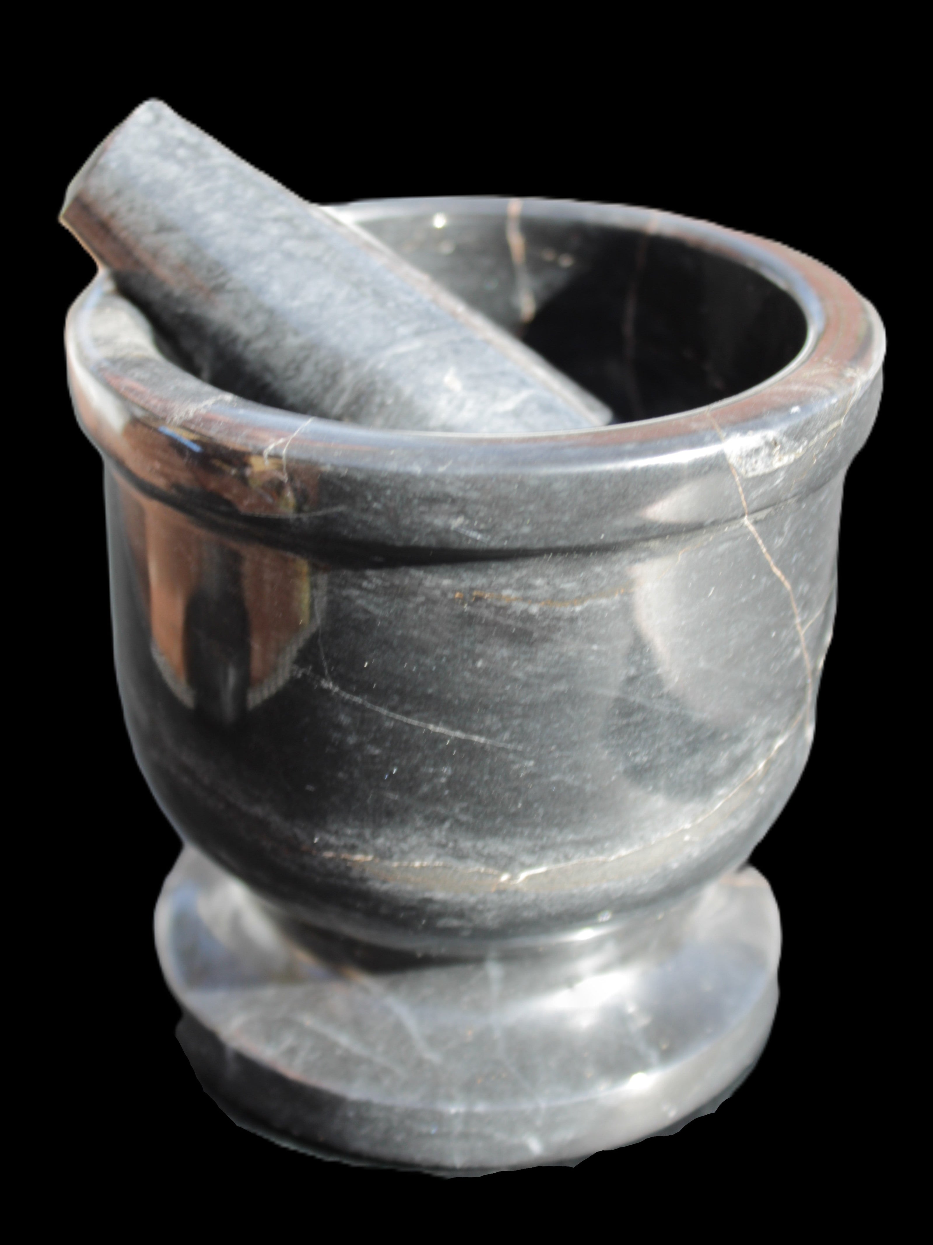 Black Marble mortar & pestle 94*95mm 1011g Rocks and Things Store