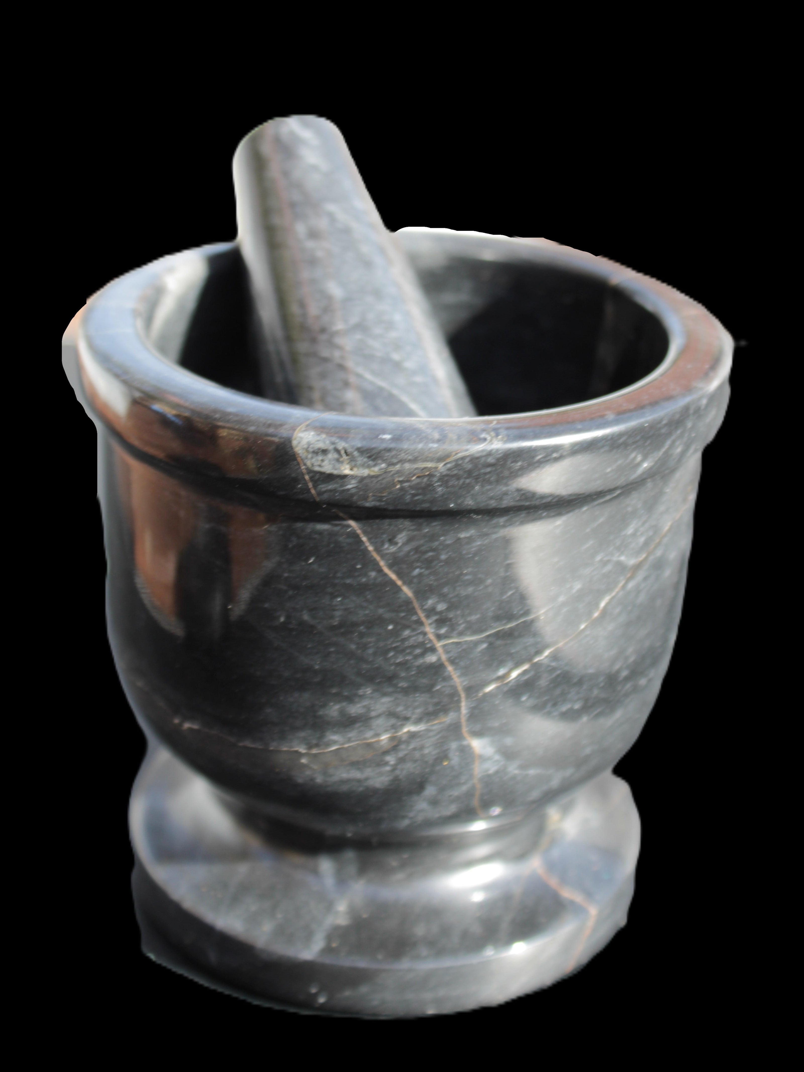 Black Marble mortar & pestle 94*95mm 1011g Rocks and Things Store