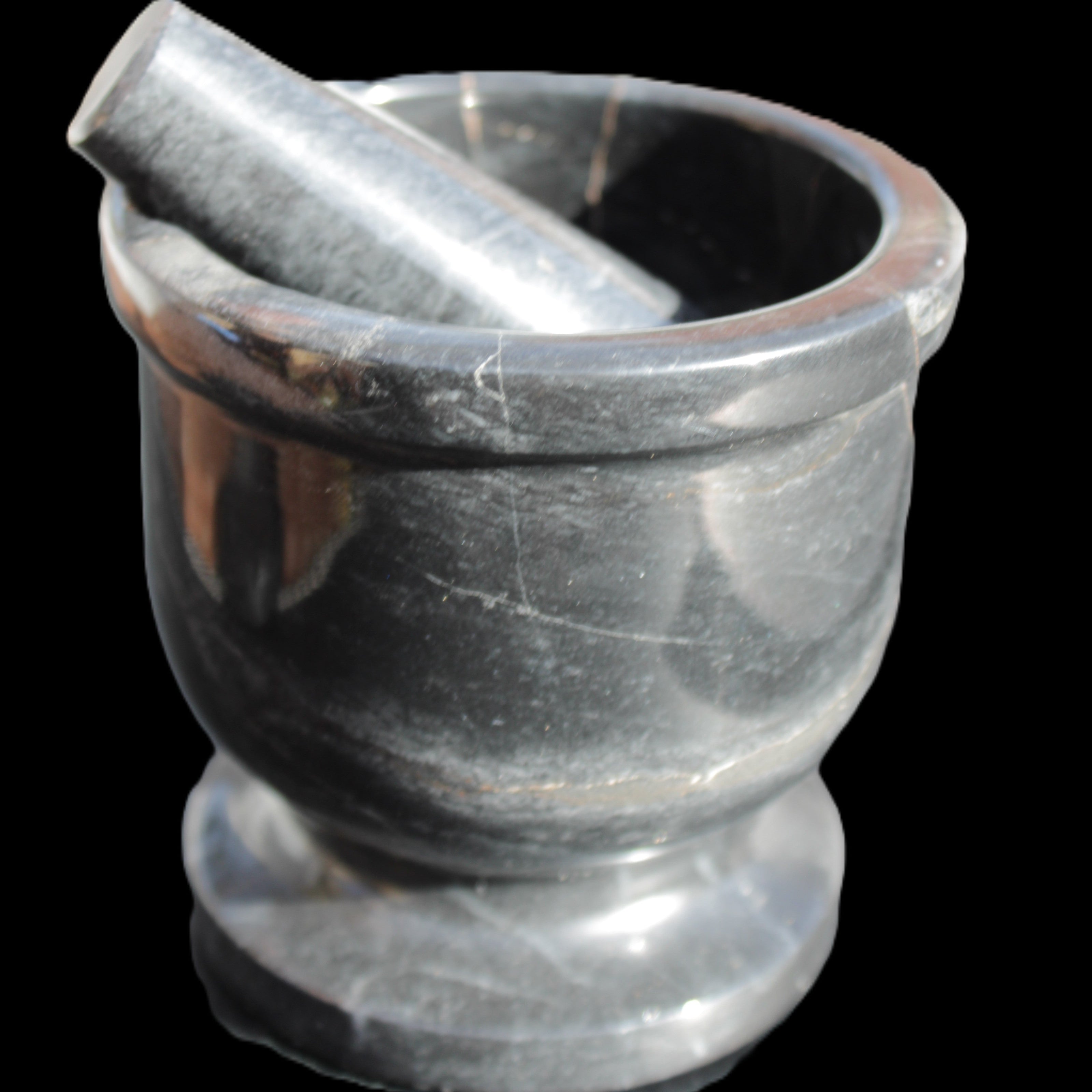 Black Marble mortar & pestle 94*95mm 1011g Rocks and Things Store