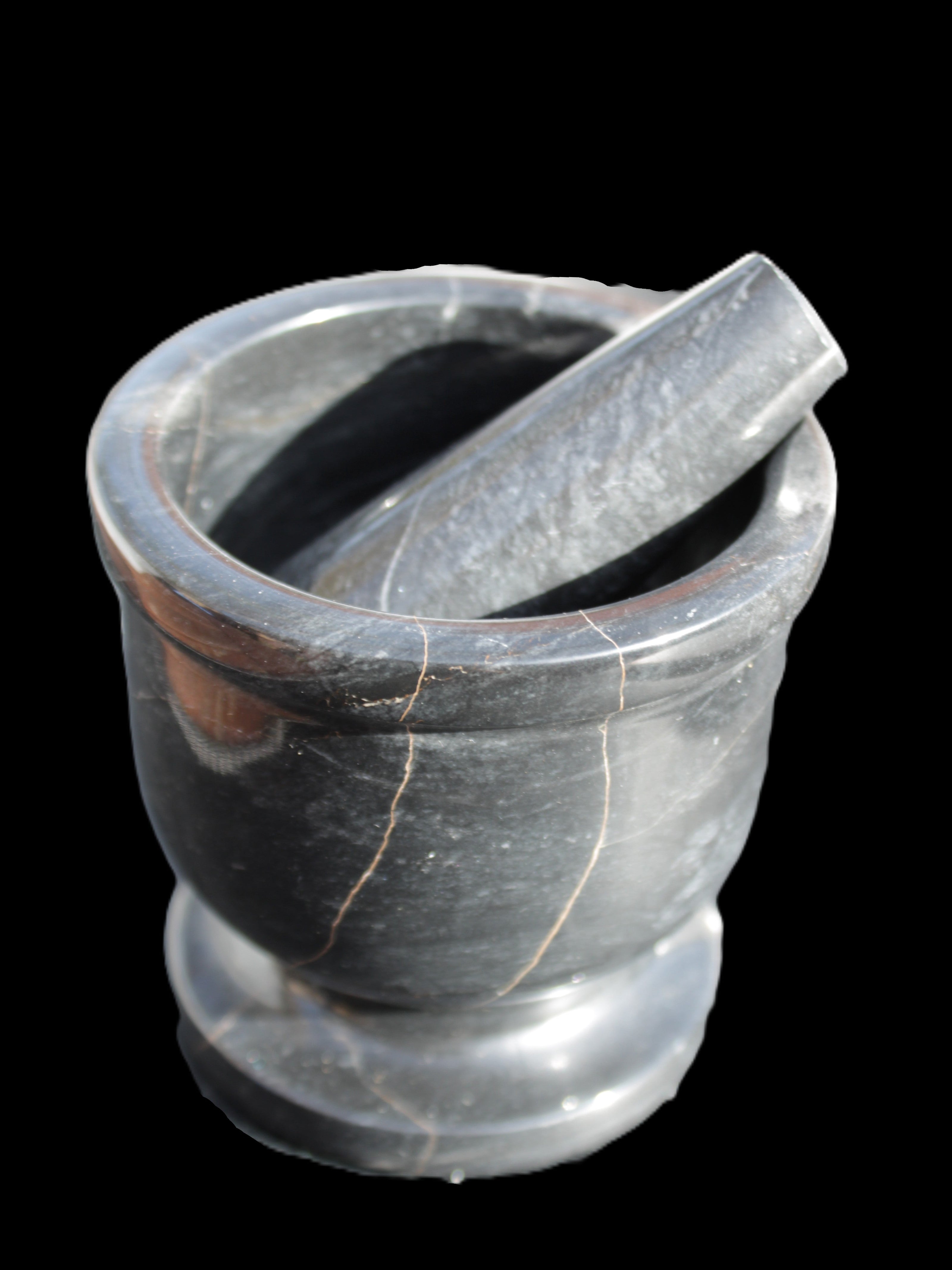 Black Marble mortar & pestle 94*95mm 1011g Rocks and Things Store
