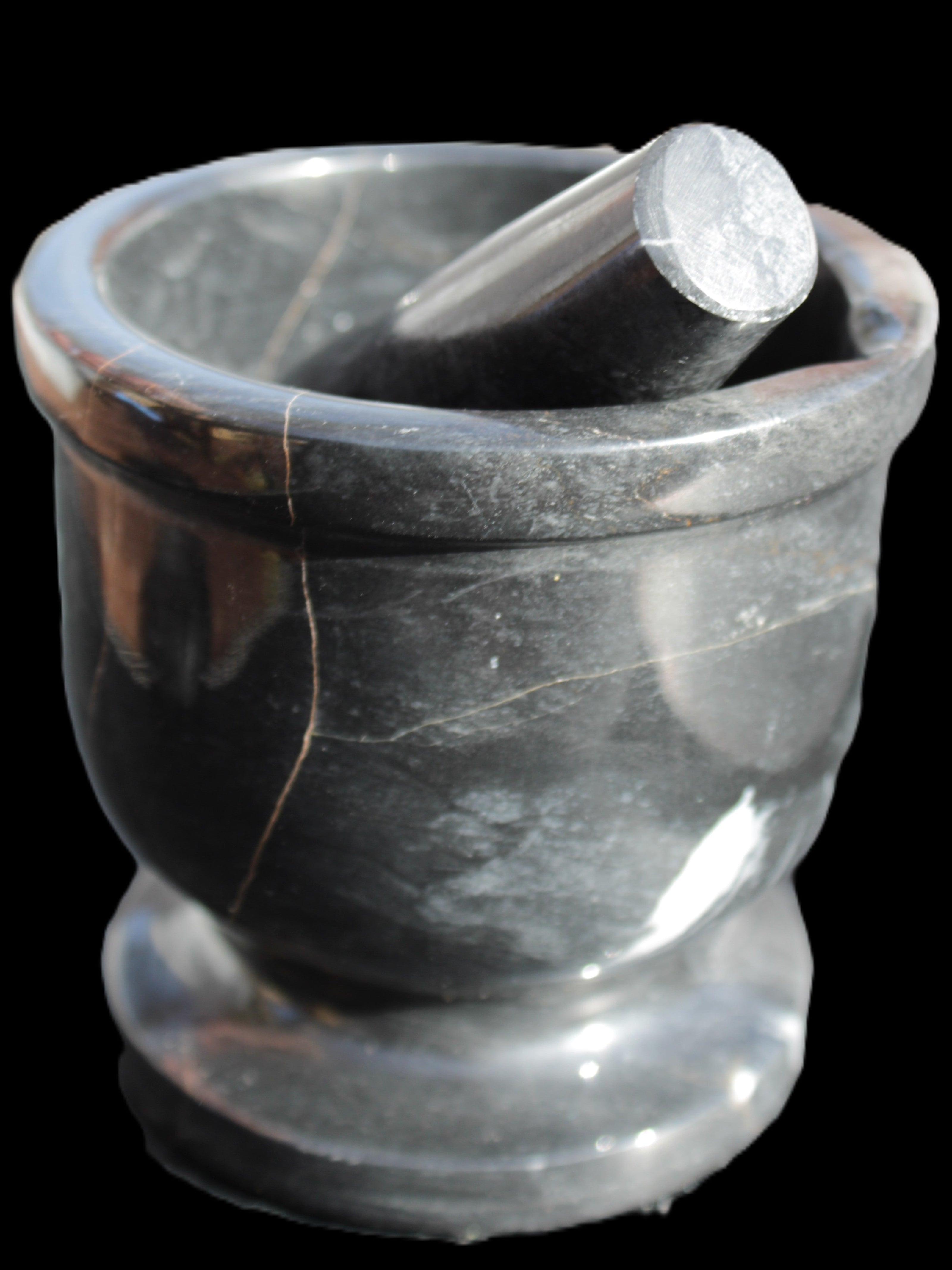 Black Marble mortar & pestle 94*95mm 1011g Rocks and Things Store