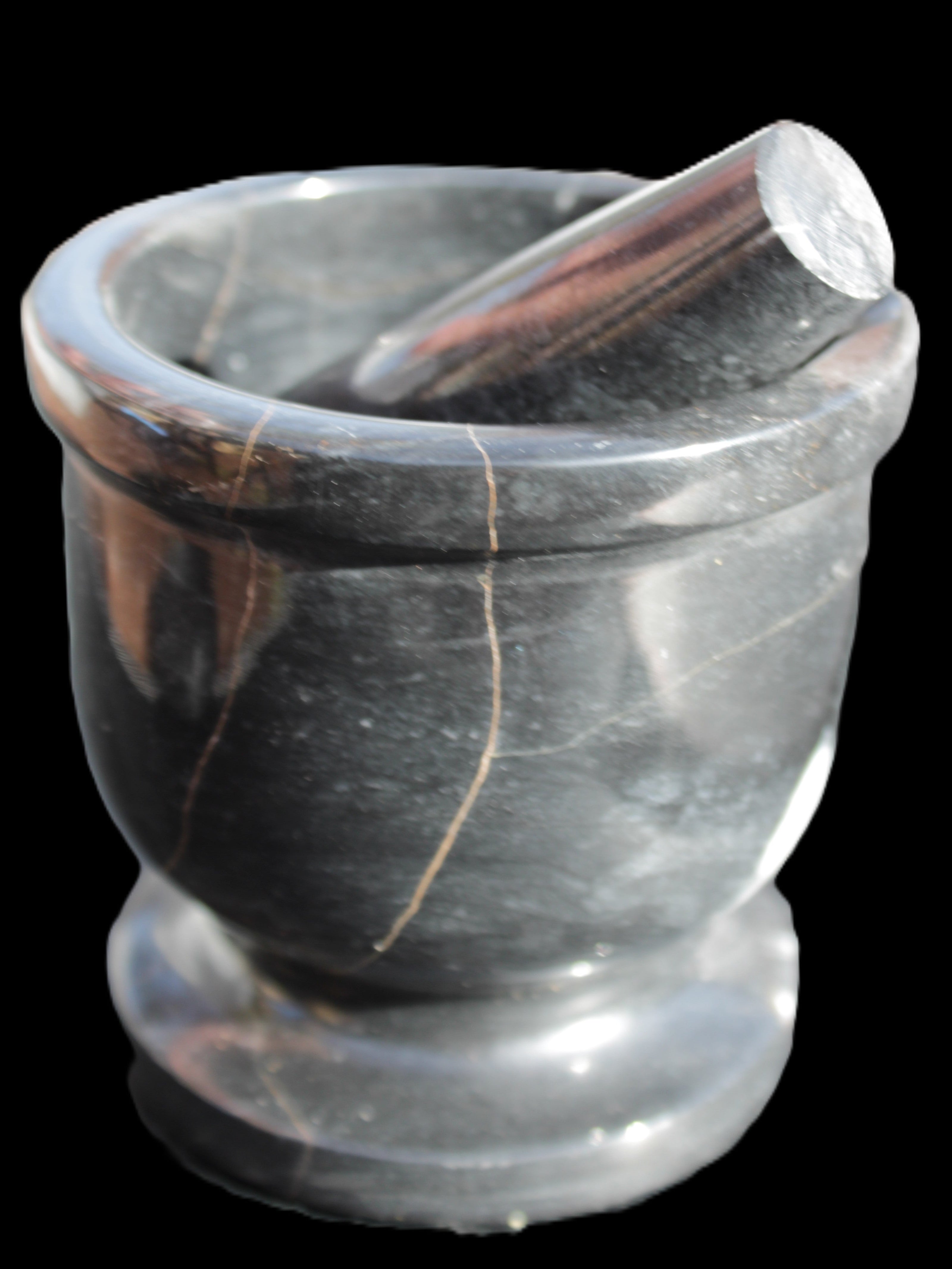 Black Marble mortar & pestle 94*95mm 1011g Rocks and Things Store