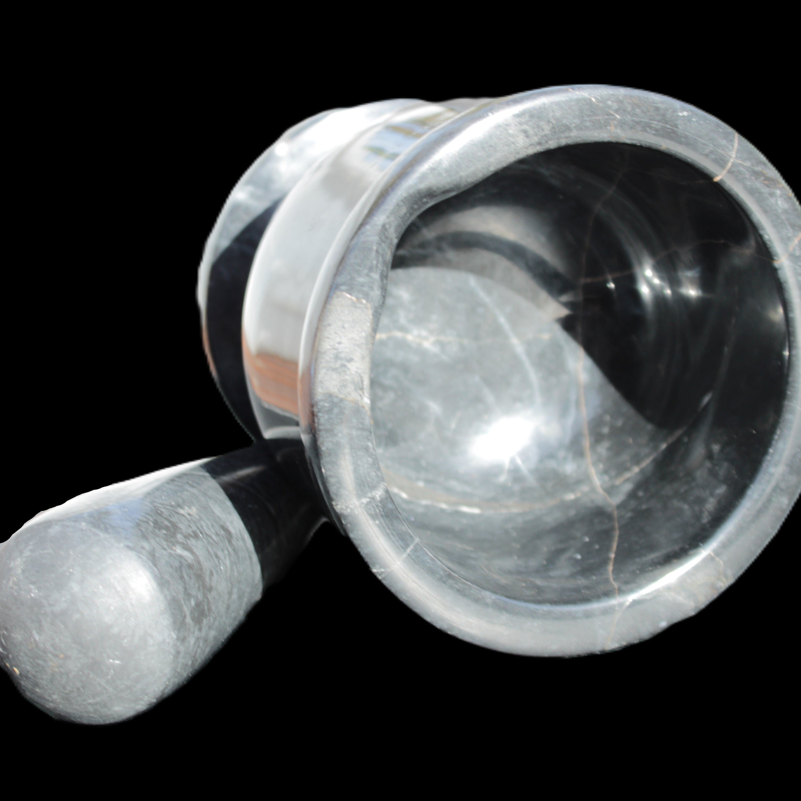 Black Marble mortar & pestle 94*95mm 1011g Rocks and Things Store