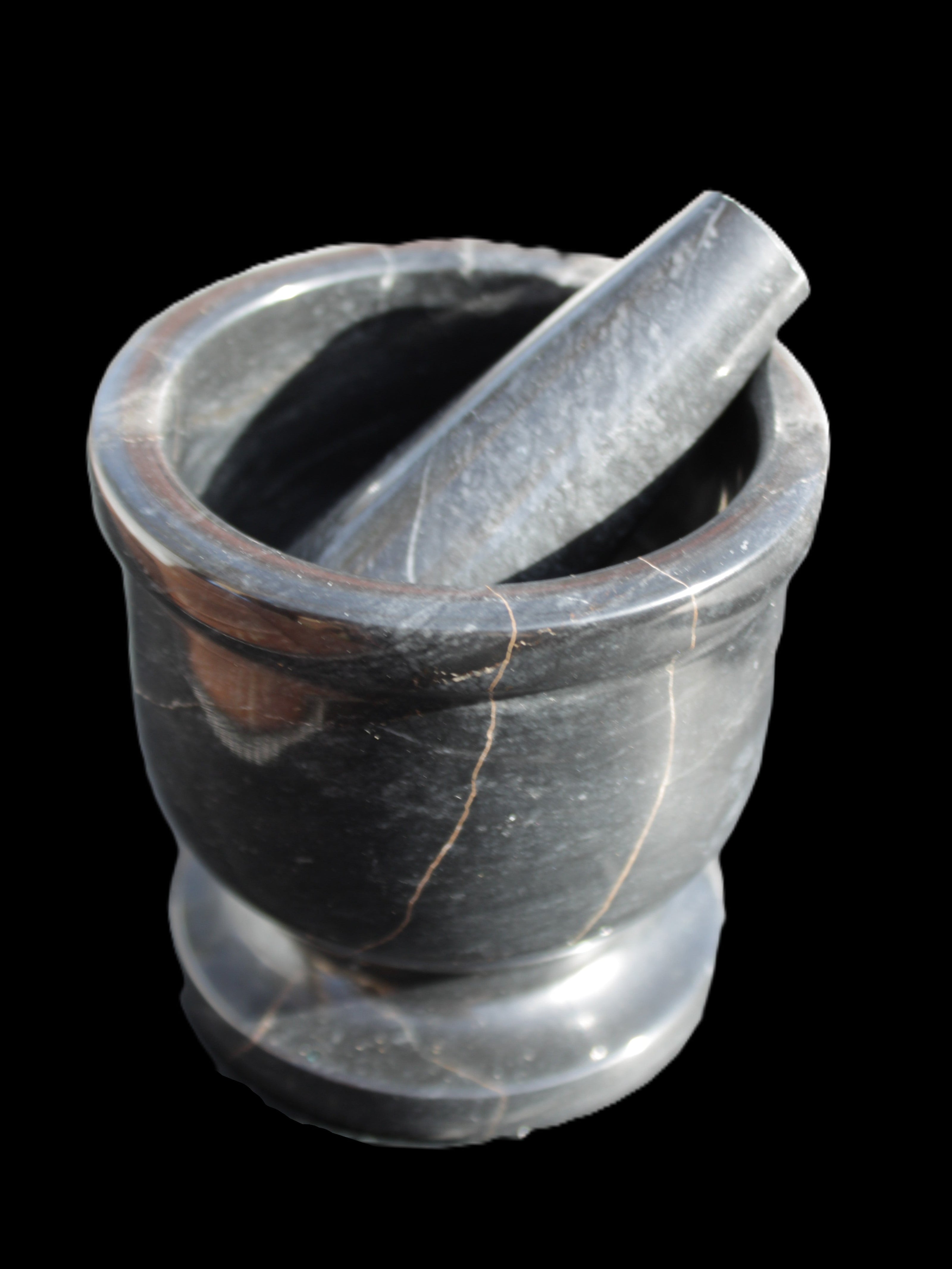 Black Marble mortar & pestle 94*95mm 1011g Rocks and Things Store