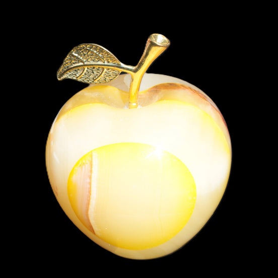Yellow Afghan Jade Onyx hand-carved Apple 70*90mm 570g in sunlight - Rocks and Things Store