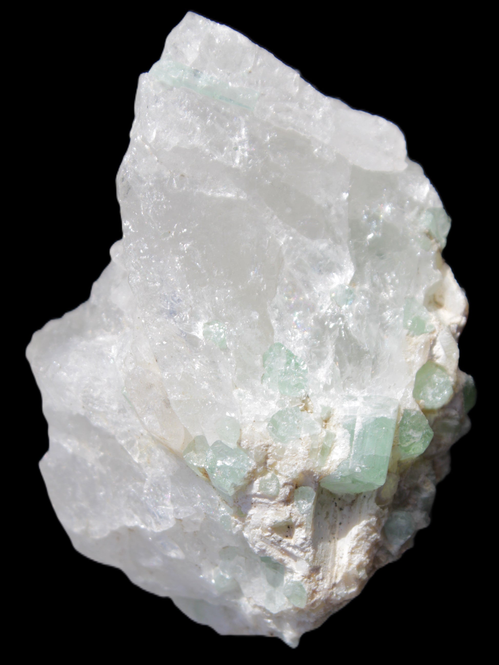 Green Tourmaline on Quartz from Skardu, Pakistan 63*24*43mm 90.8g in sunlight - Rocks and Things Store