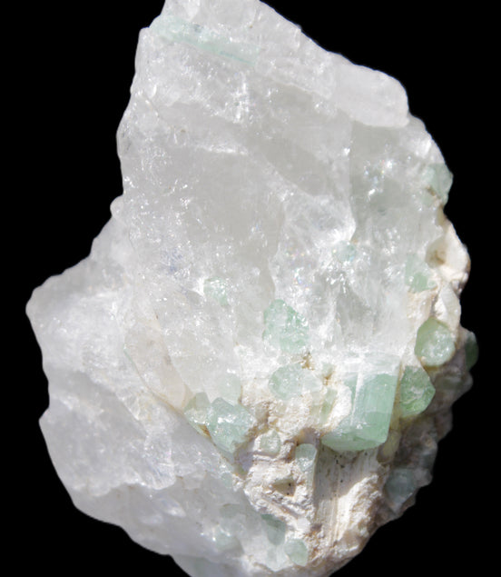 Green Tourmaline on Quartz from Skardu, Pakistan 63*24*43mm 90.8g in sunlight - Rocks and Things Store