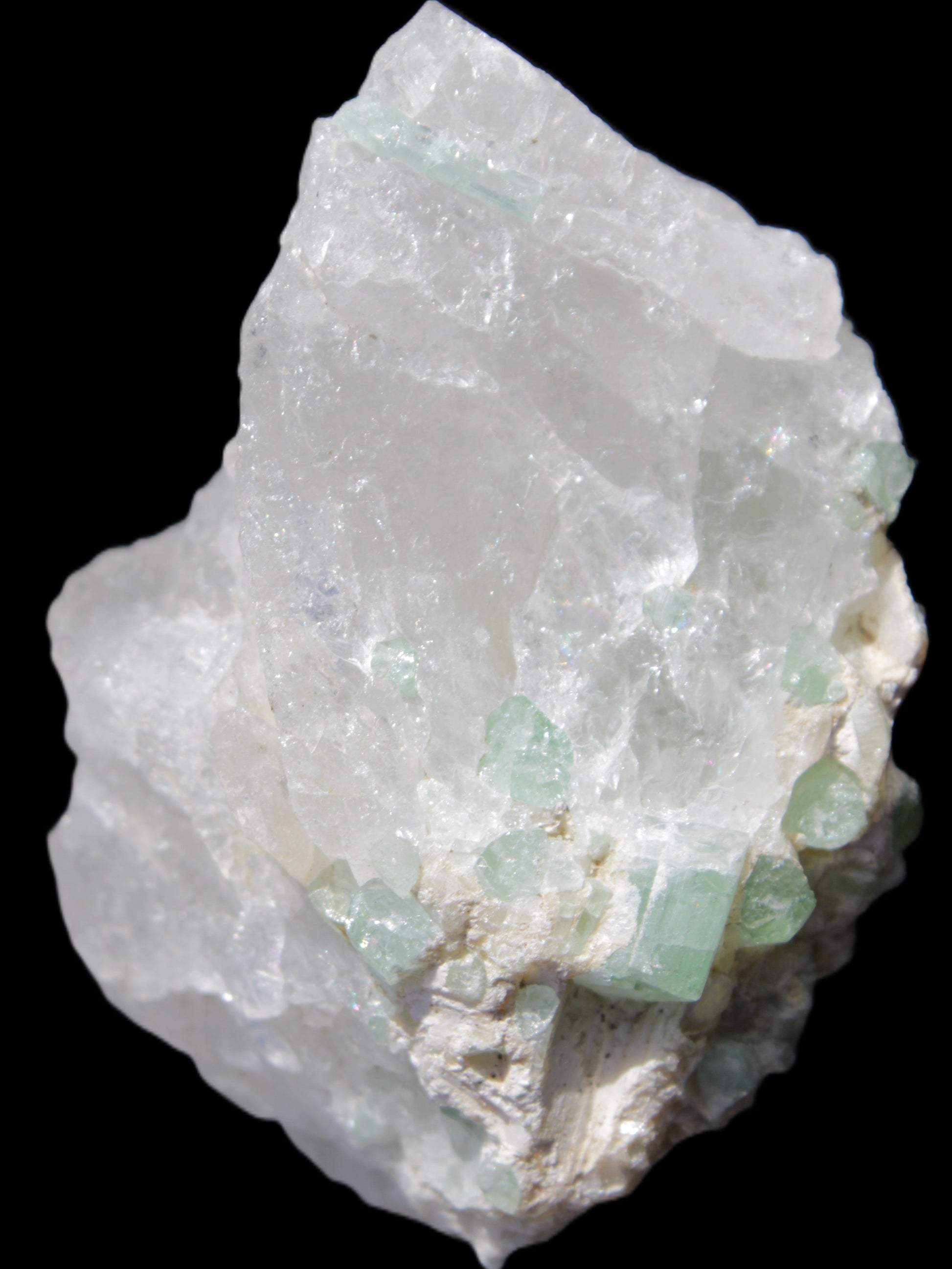 Green Tourmaline on Quartz from Skardu, Pakistan 63*24*43mm 90.8g in sunlight - Rocks and Things Store