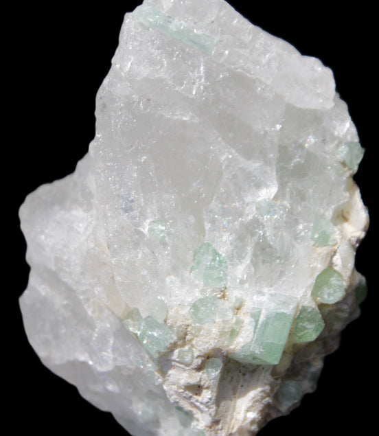 Green Tourmaline on Quartz from Skardu, Pakistan 63*24*43mm 90.8g in sunlight - Rocks and Things Store