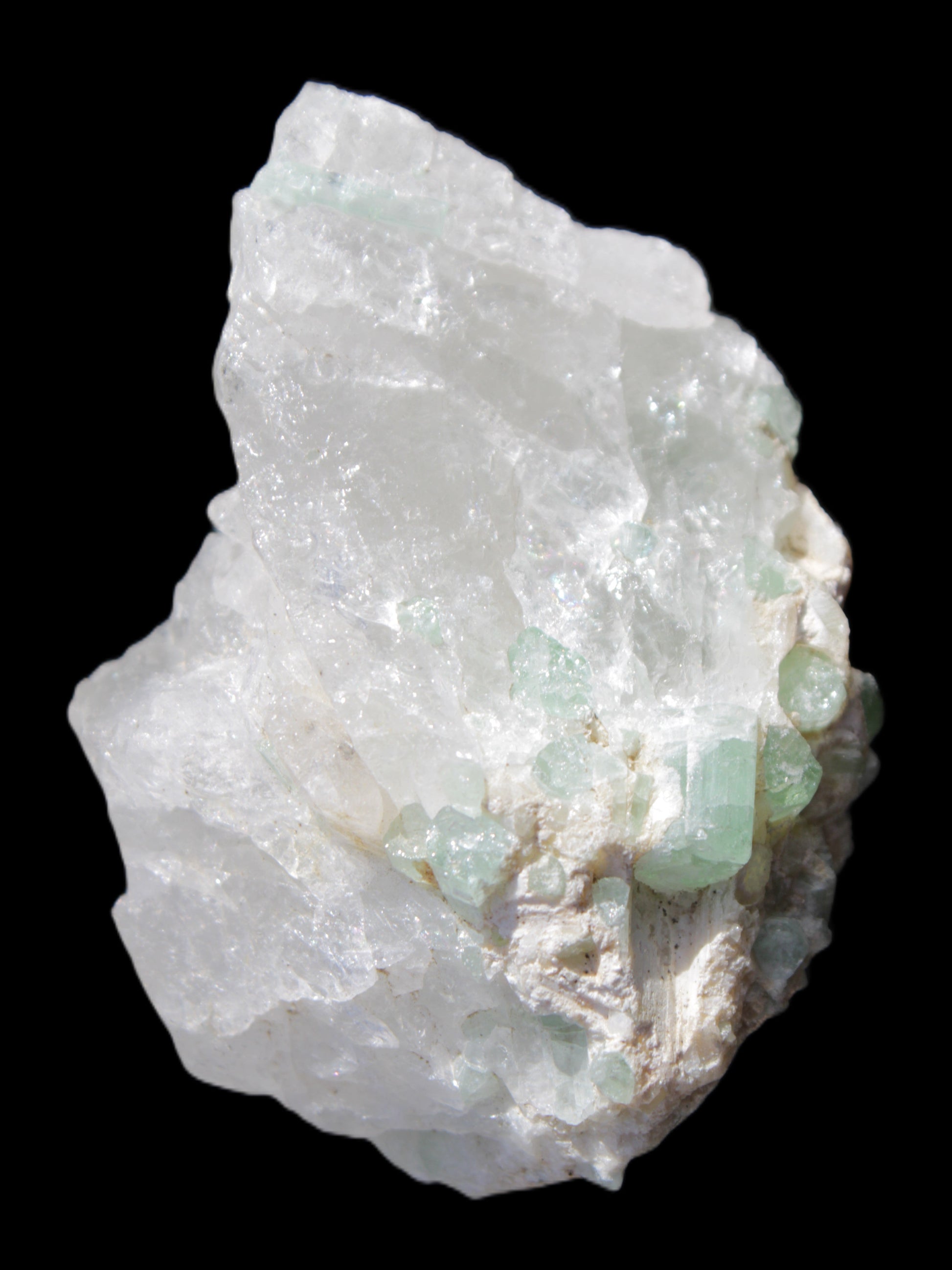 Green Tourmaline on Quartz from Skardu, Pakistan 63*24*43mm 90.8g in sunlight - Rocks and Things Store