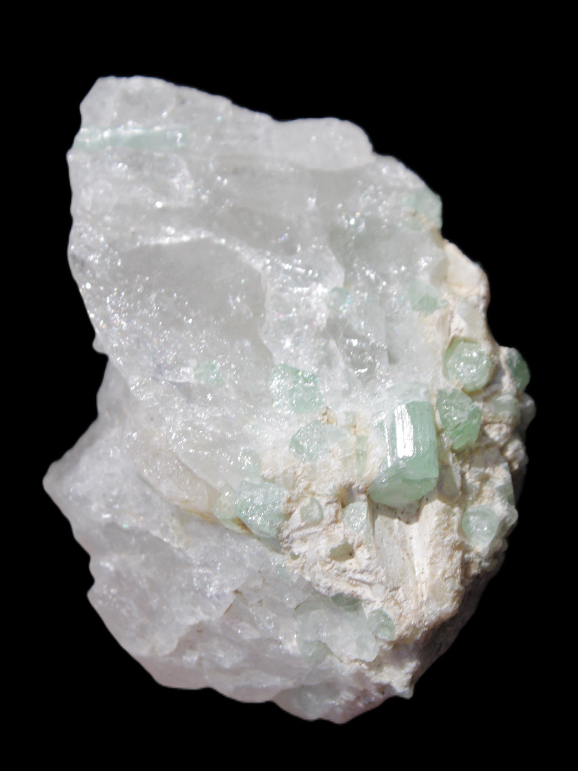 Green Tourmaline on Quartz from Skardu, Pakistan 63*24*43mm 90.8g in sunlight - Rocks and Things Store