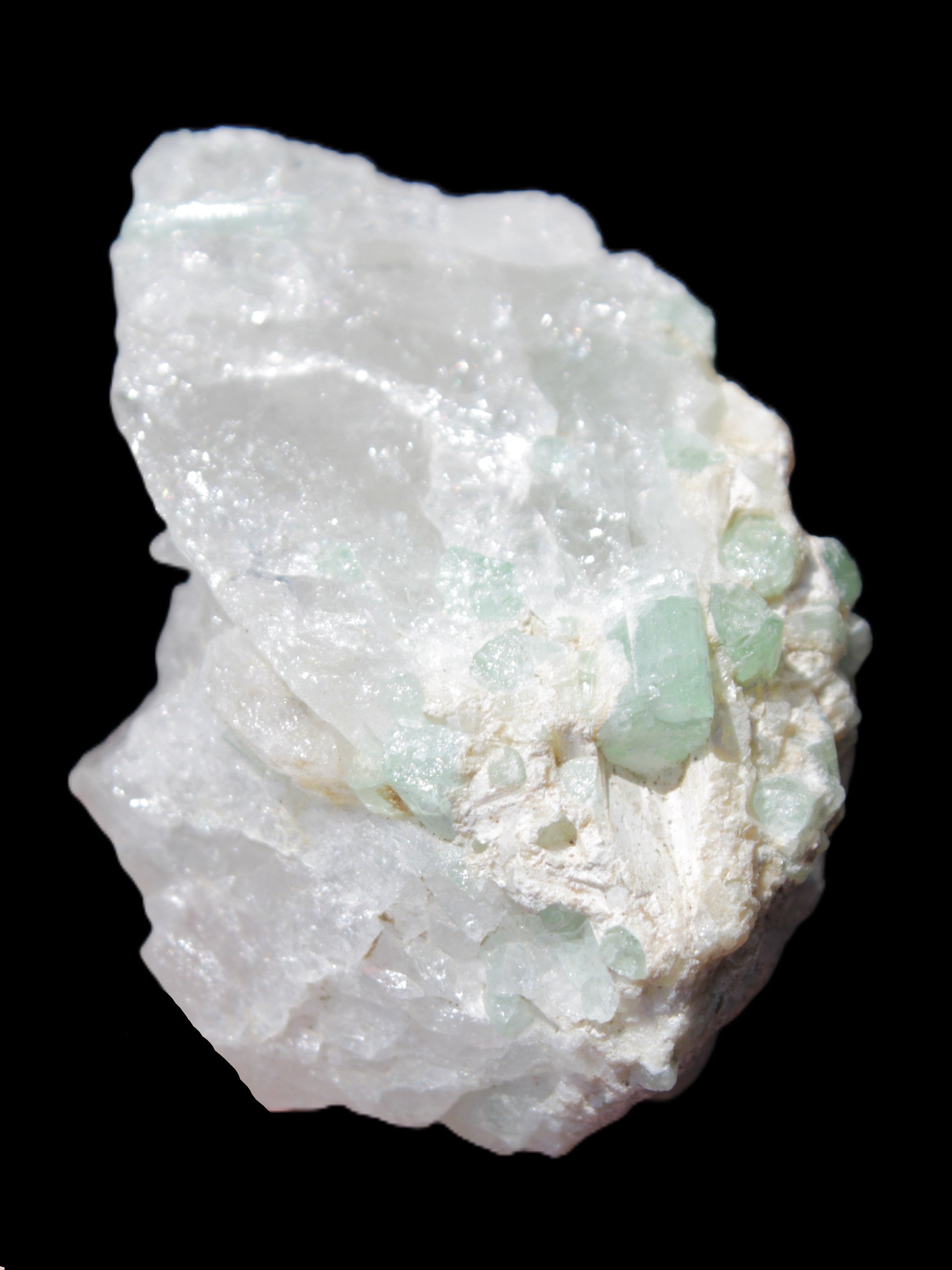 Green Tourmaline on Quartz from Skardu, Pakistan 63*24*43mm 90.8g in sunlight - Rocks and Things Store