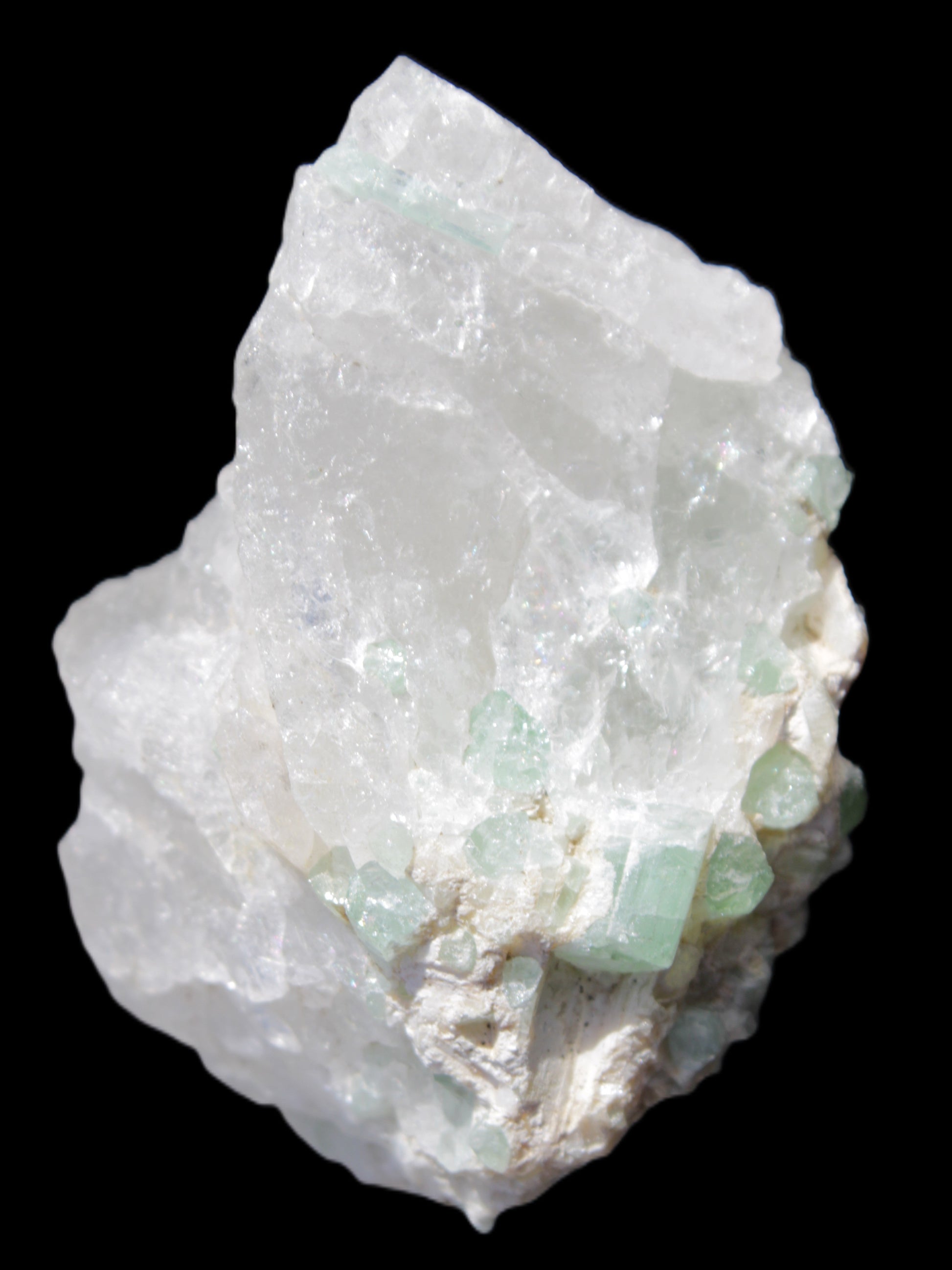 Green Tourmaline on Quartz from Skardu, Pakistan 63*24*43mm 90.8g in sunlight - Rocks and Things Store