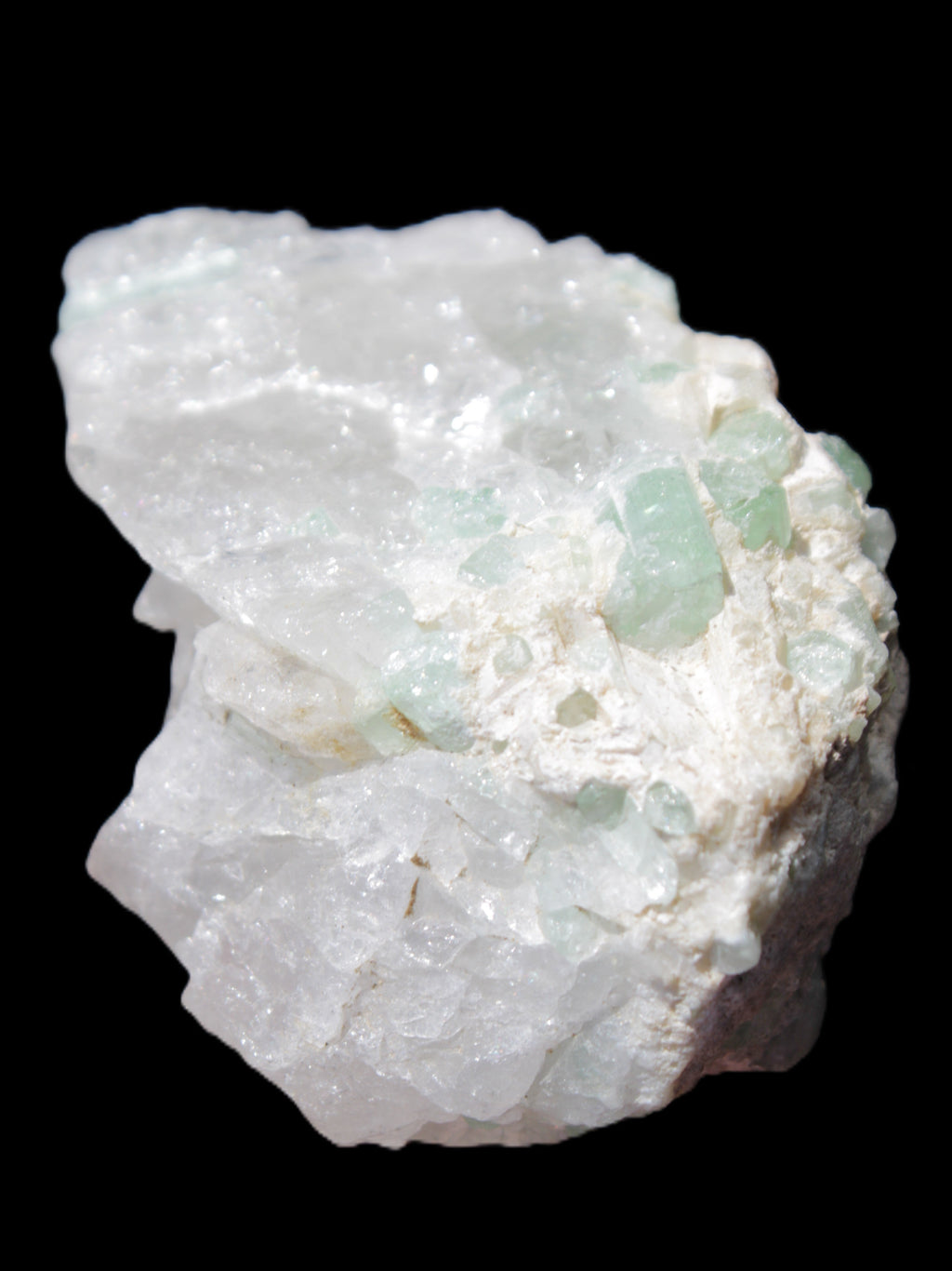 Green Tourmaline on Quartz from Skardu, Pakistan 63*24*43mm 90.8g in sunlight - Rocks and Things Store