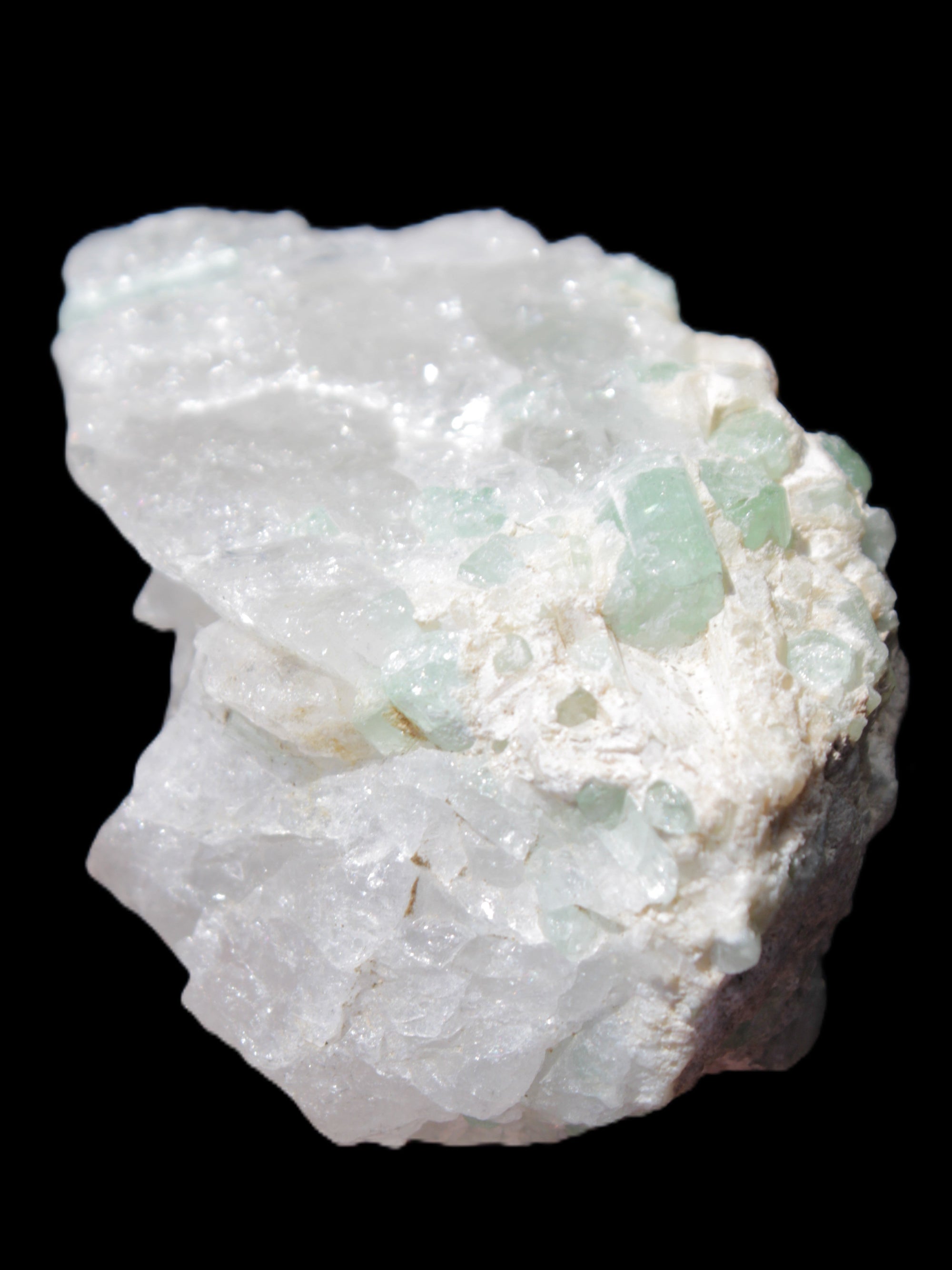 Green Tourmaline on Quartz from Skardu, Pakistan 63*24*43mm 90.8g in sunlight - Rocks and Things Store