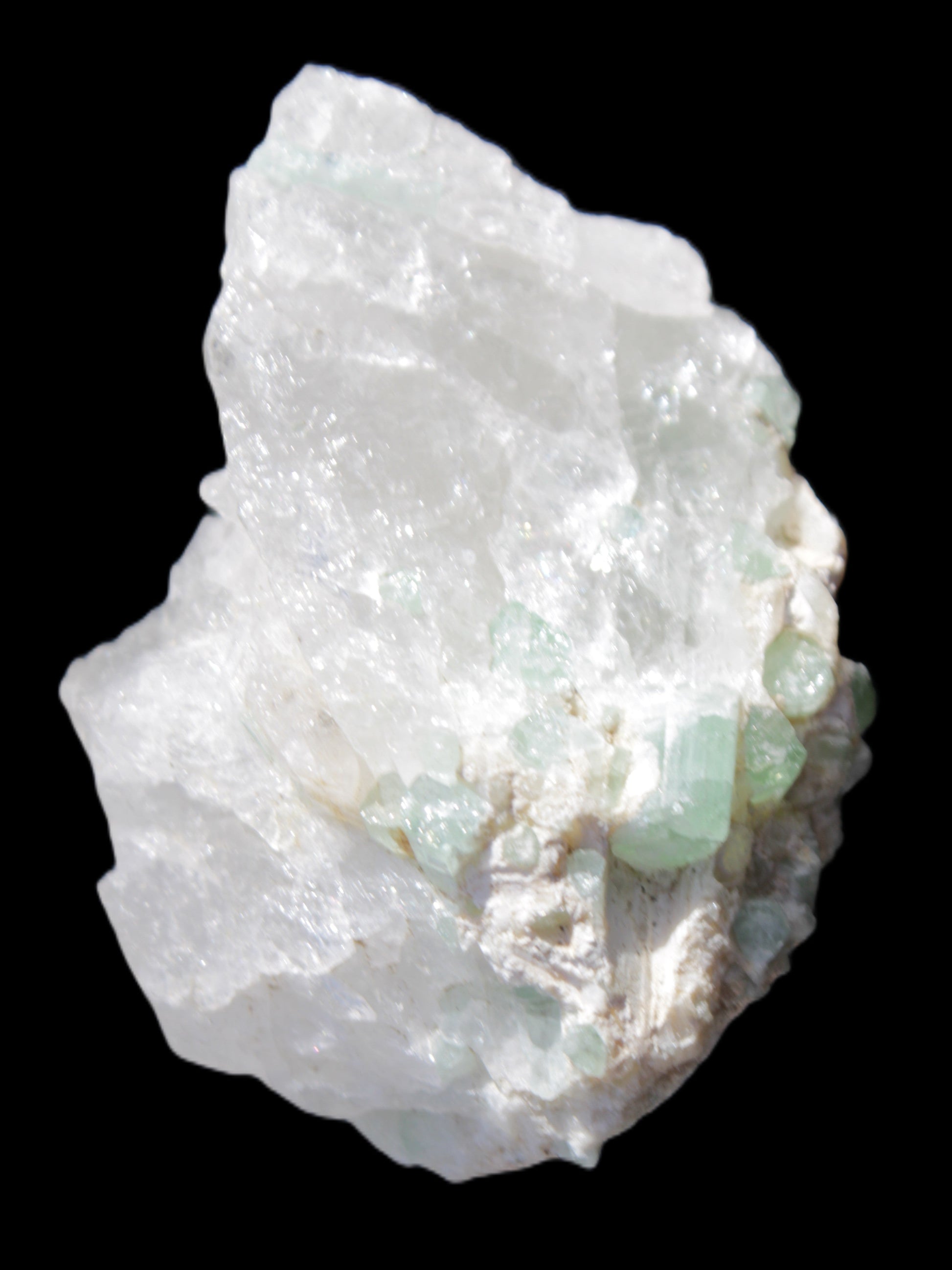 Green Tourmaline on Quartz from Skardu, Pakistan 63*24*43mm 90.8g in sunlight - Rocks and Things Store