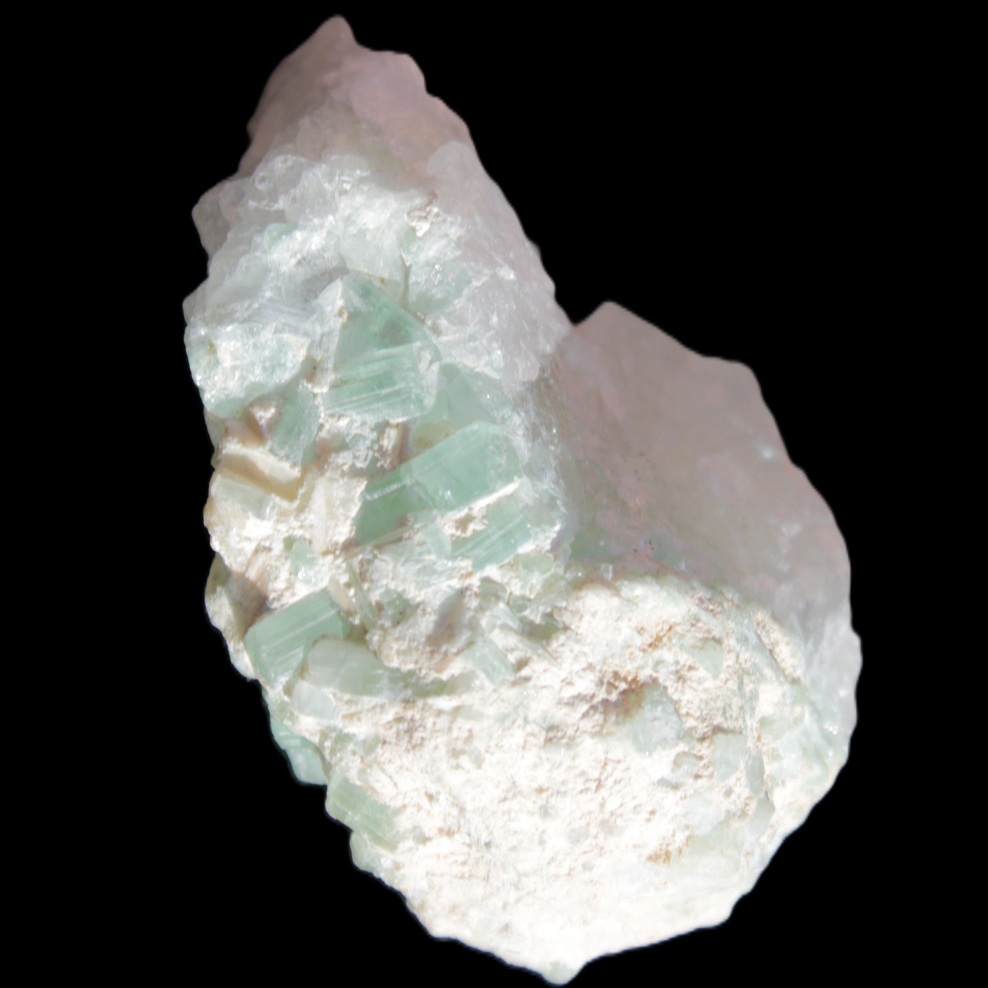 Green Tourmaline on Quartz from Skardu, Pakistan 63*24*43mm 90.8g in sunlight - Rocks and Things Store