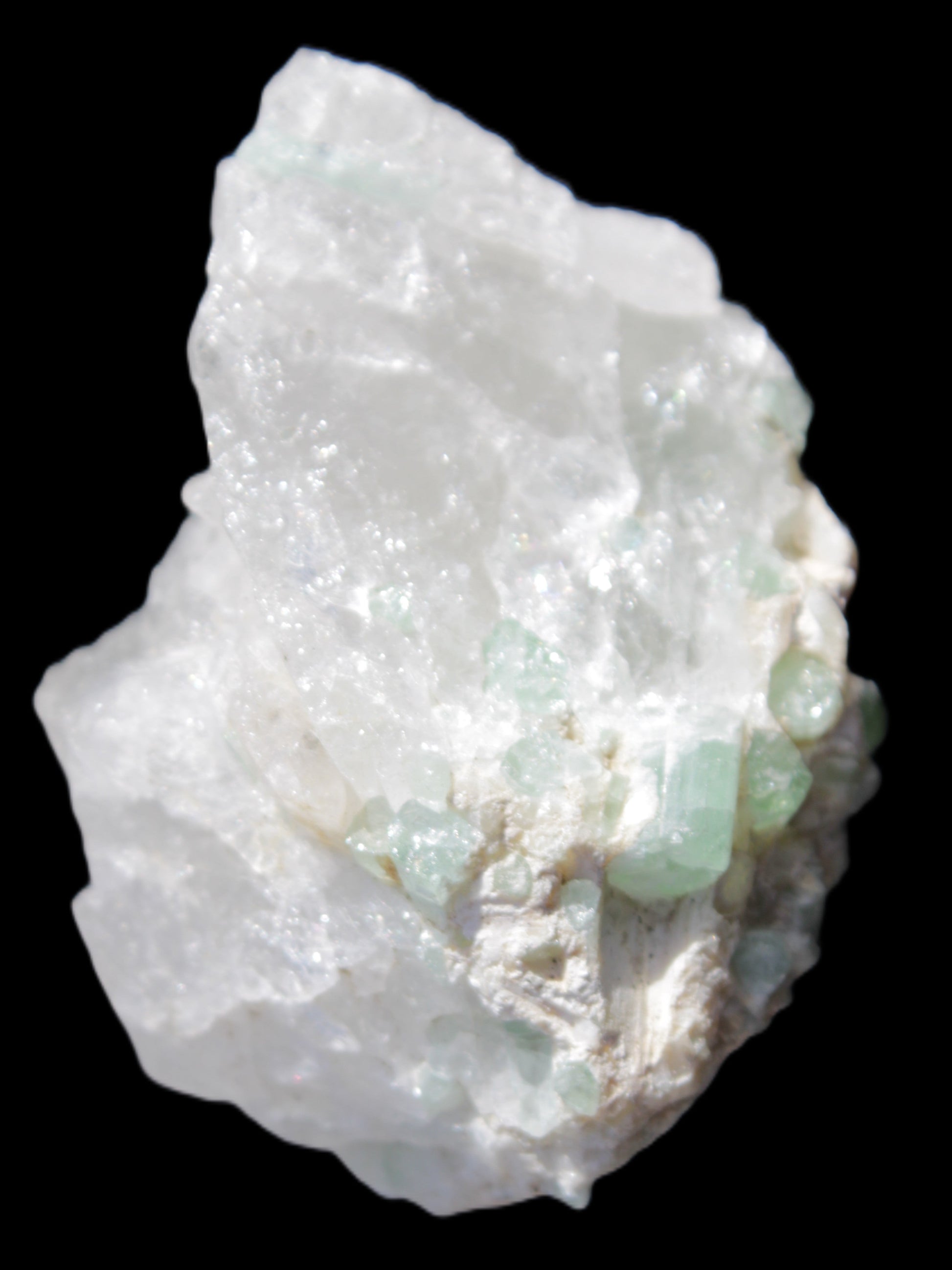 Green Tourmaline on Quartz from Skardu, Pakistan 63*24*43mm 90.8g in sunlight - Rocks and Things Store