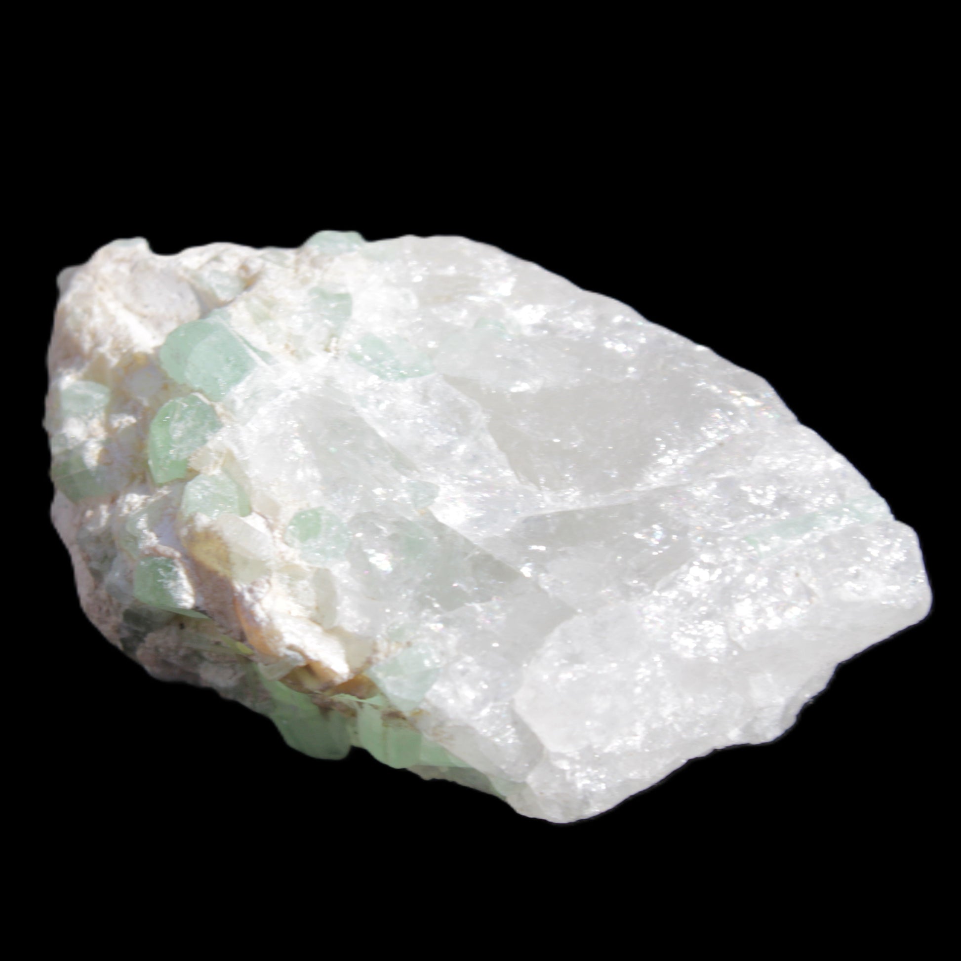 Green Tourmaline on Quartz from Skardu, Pakistan 63*24*43mm 90.8g in sunlight - Rocks and Things Store