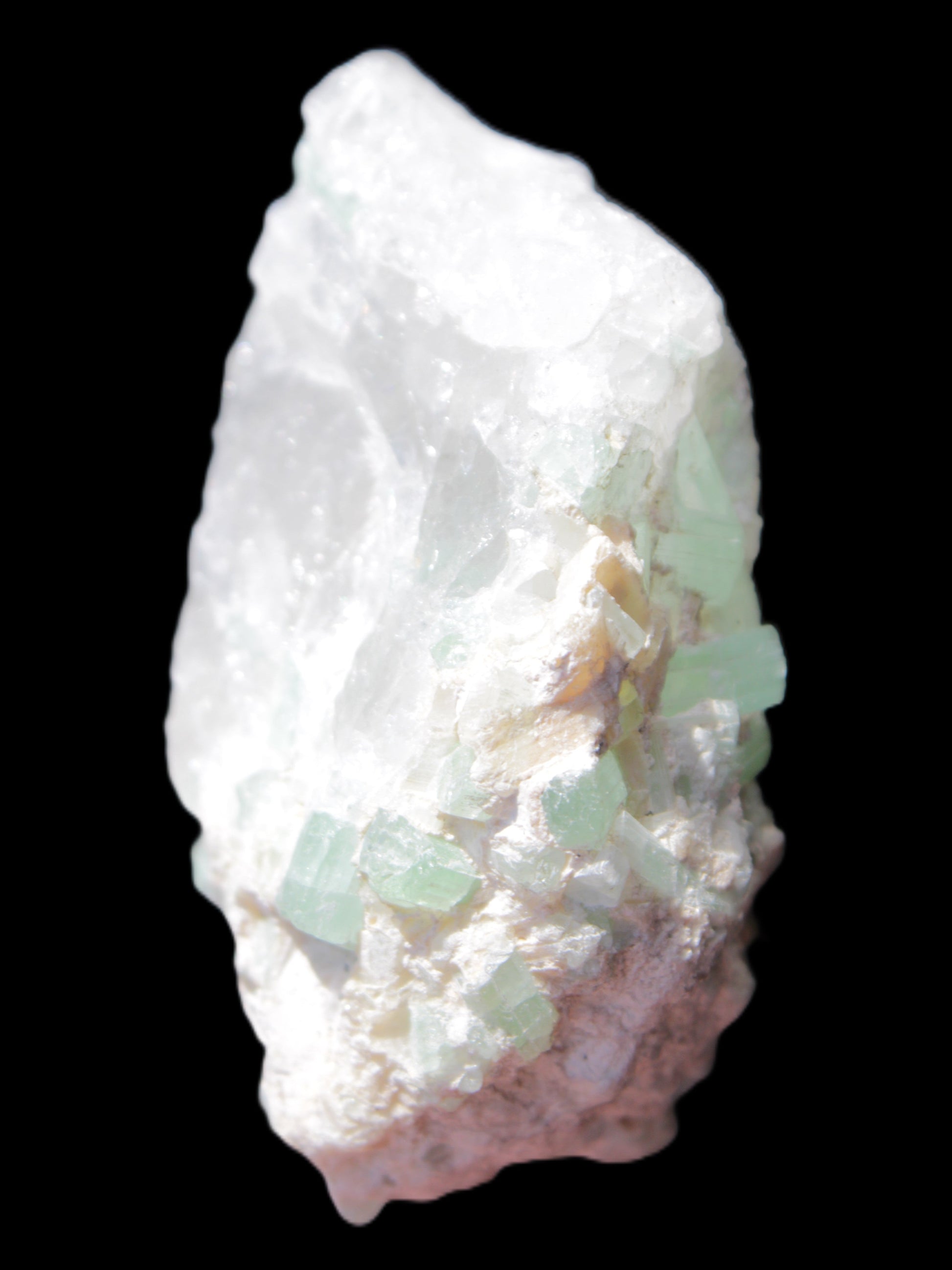 Green Tourmaline on Quartz from Skardu, Pakistan 63*24*43mm 90.8g in sunlight - Rocks and Things Store