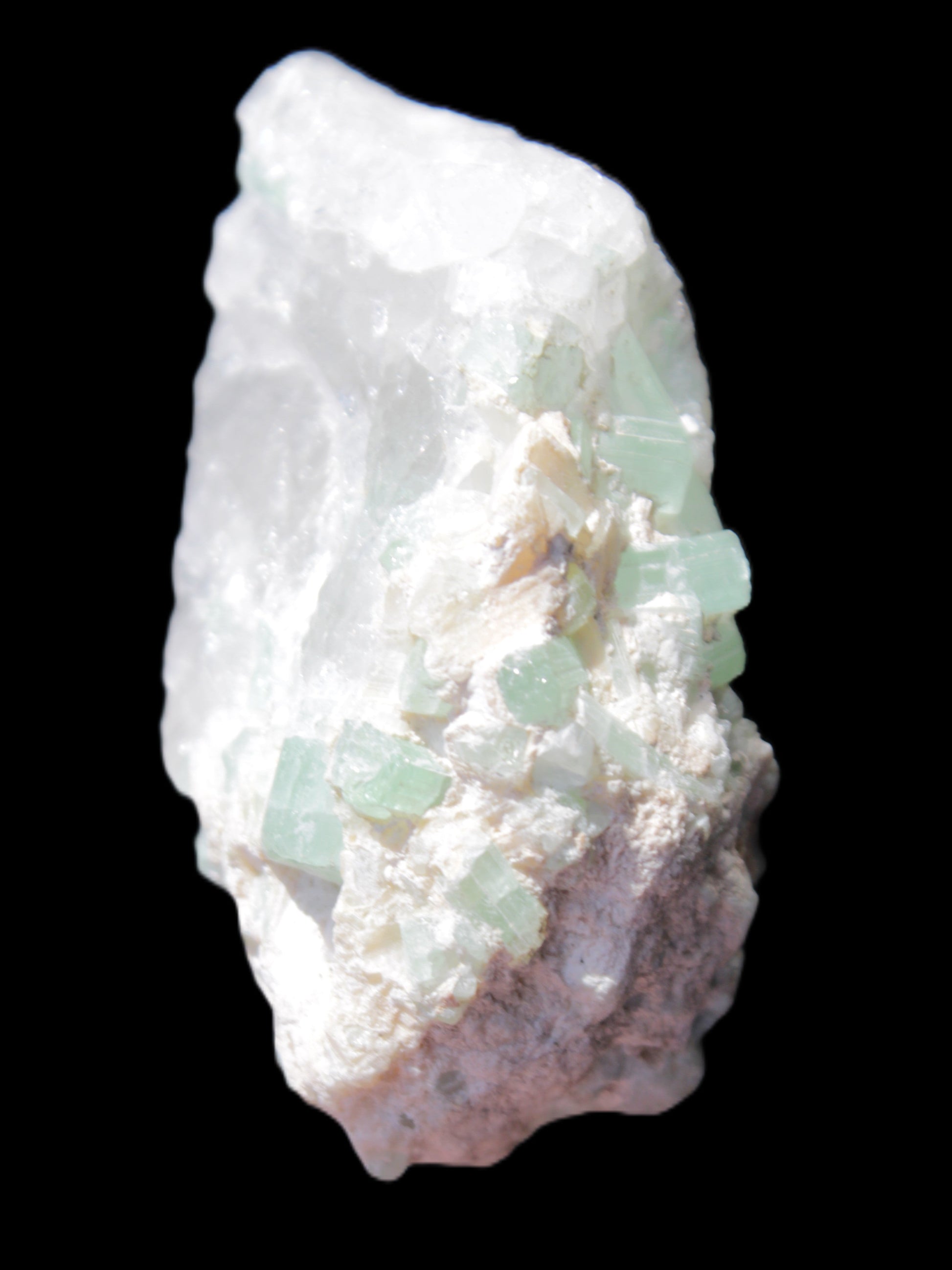 Green Tourmaline on Quartz from Skardu, Pakistan 63*24*43mm 90.8g in sunlight - Rocks and Things Store