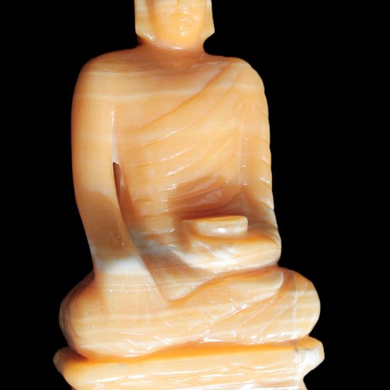Yellow Calcite hand-carved Buddha statue 170*86*317mm 6300g in sunlight - Rocks and Things Store