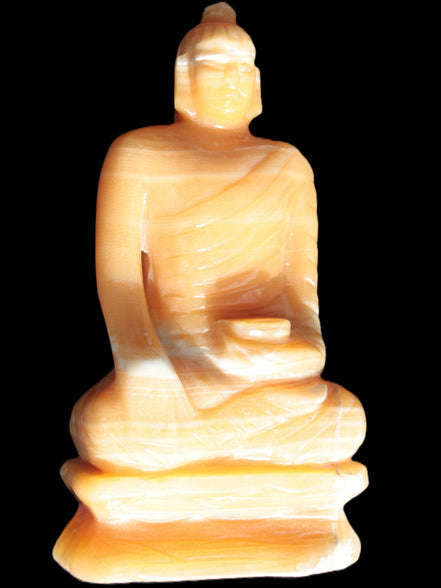 Yellow Calcite hand-carved Buddha statue 170*86*317mm 6300g Rocks and Things Store