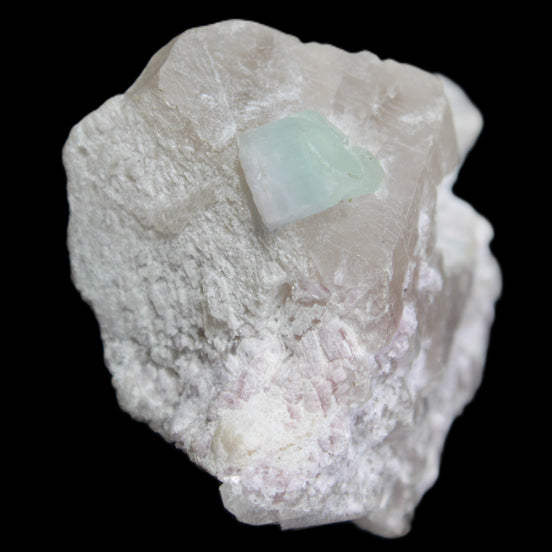 Aquamarine/Morganite crystal on Quartz and Mica matrix 47*45*29mm 420.5ct 84.1g in sunlight - Rocks and Things Store