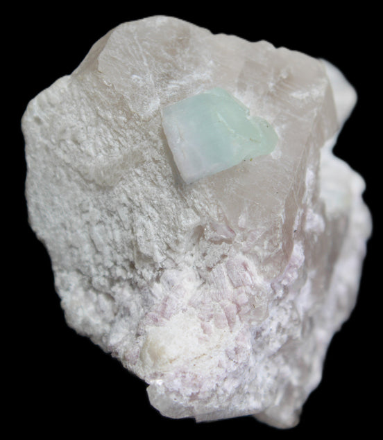 Aquamarine/Morganite crystal on Quartz and Mica matrix 47*45*29mm 420.5ct 84.1g in sunlight - Rocks and Things Store