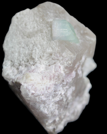 Aquamarine/Morganite crystal on Quartz and Mica matrix 47*45*29mm 420.5ct 84.1g in sunlight - Rocks and Things Store