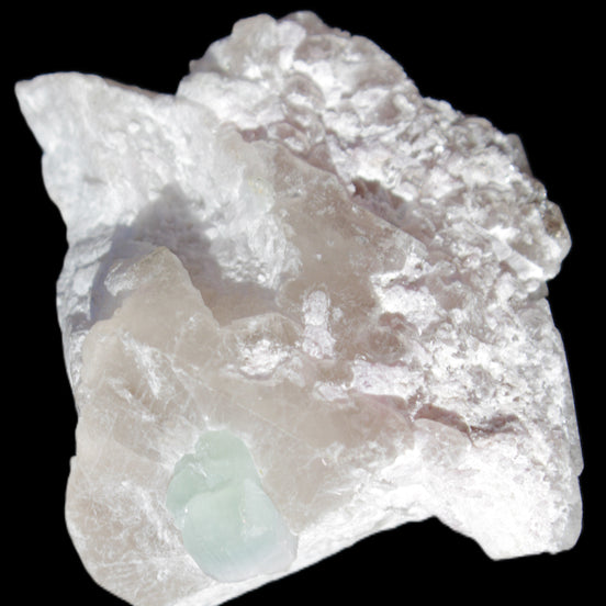 Aquamarine/Morganite crystal on Quartz and Mica matrix 47*45*29mm 420.5ct 84.1g in sunlight - Rocks and Things Store