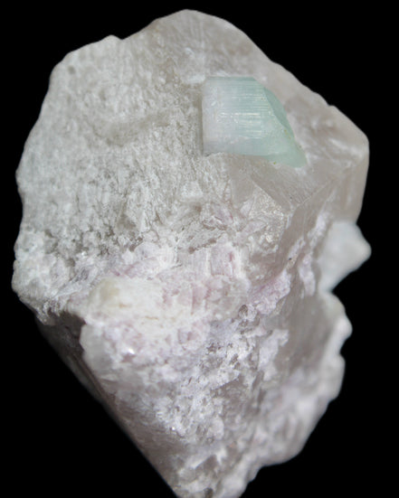 Aquamarine/Morganite crystal on Quartz and Mica matrix 47*45*29mm 420.5ct 84.1g in sunlight - Rocks and Things Store