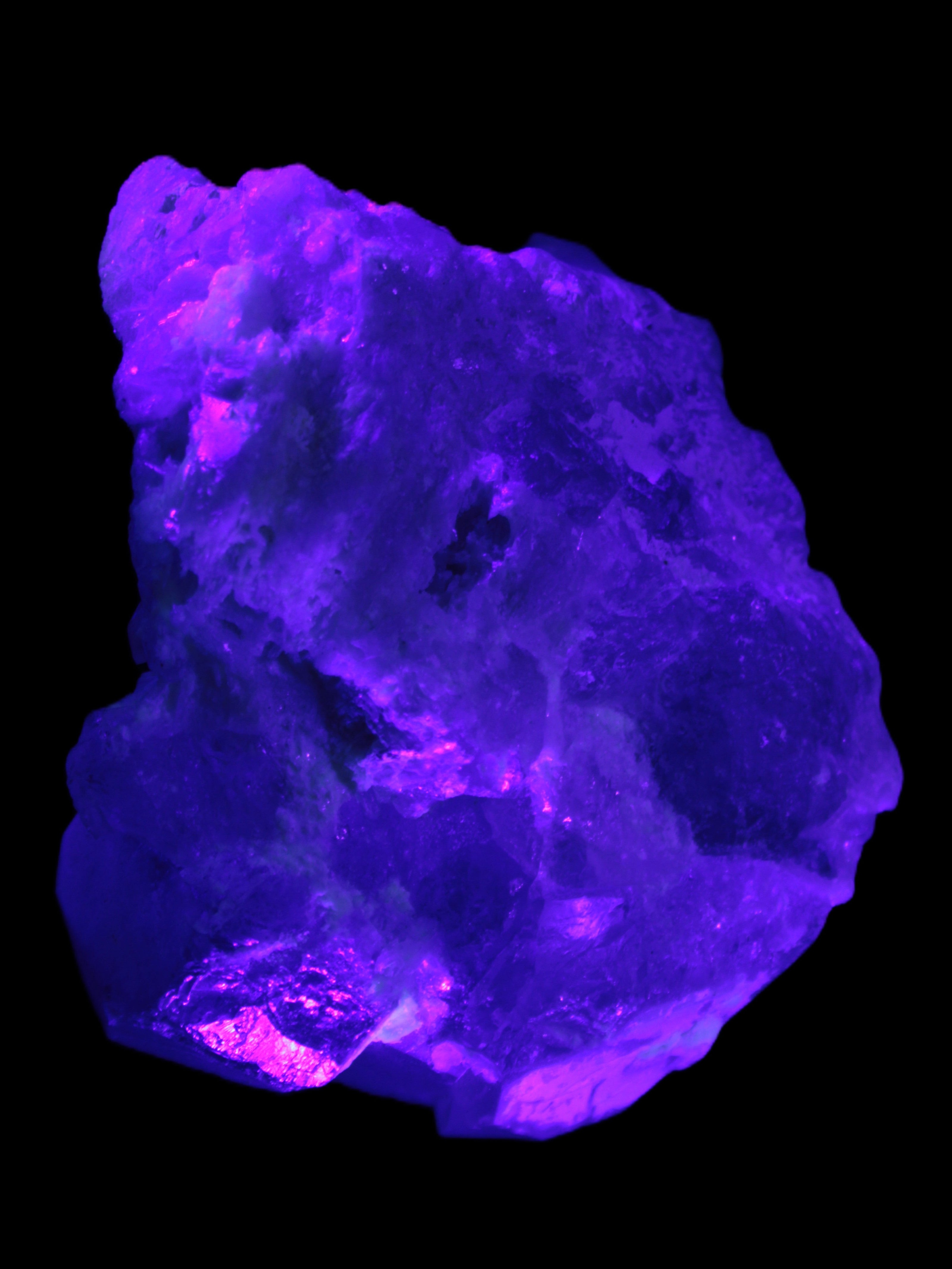 Elestial Quartz Soulmate cluster with Feldspar and Mica Bridge 424g in UV light