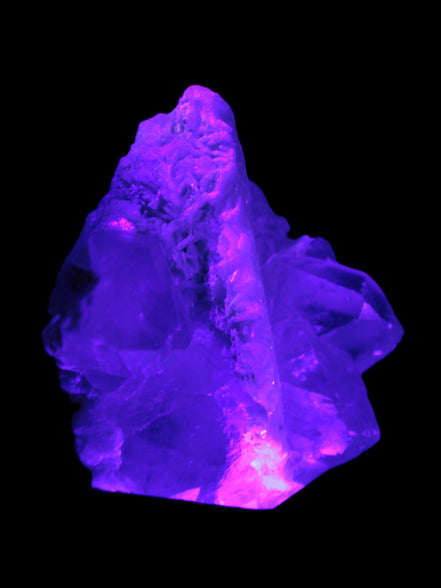 Elestial Quartz Soulmate cluster with Feldspar and Mica Bridge 424g in UV light - Rocks and Things Store